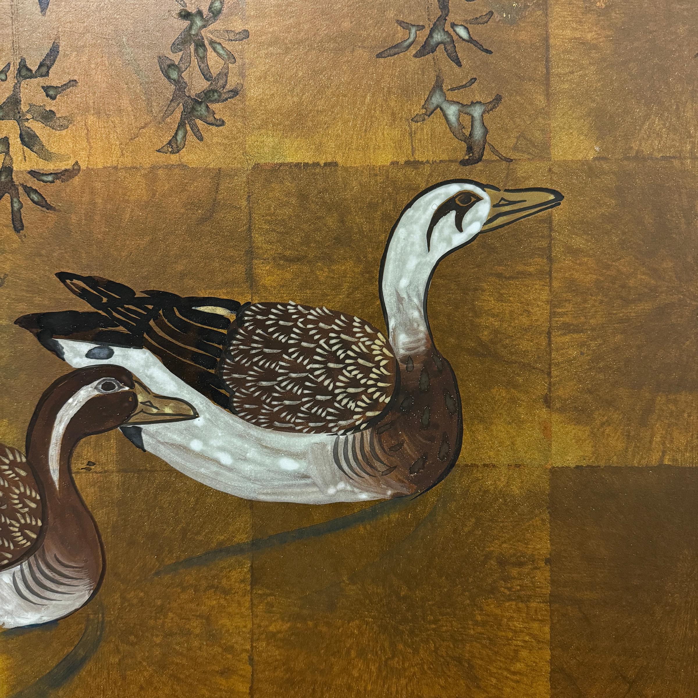 Early 20th Century Japanese Willow and Ducks Byobu Screen In Good Condition In Chicago, IL