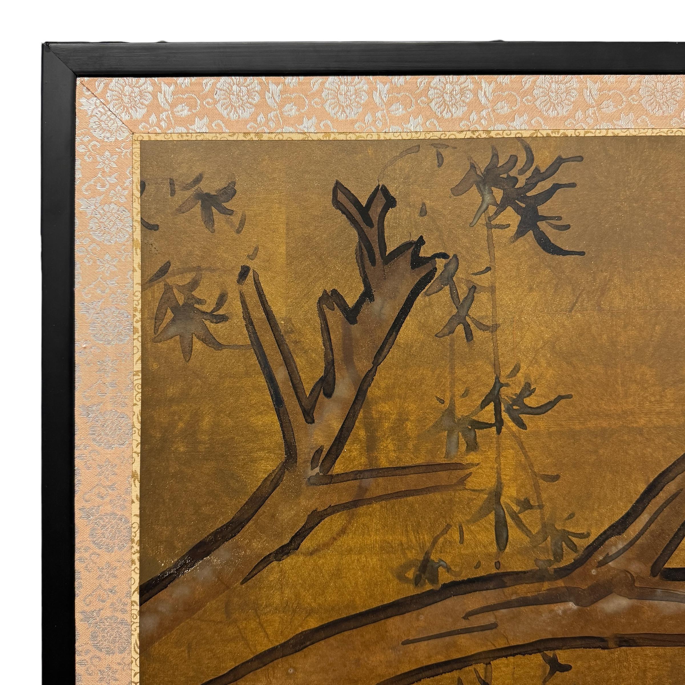Early 20th Century Japanese Willow and Ducks Byobu Screen 2