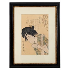 Early 20th Century, Japanese Woodblock Print of a Courtesan, Kitagawa Utamaro