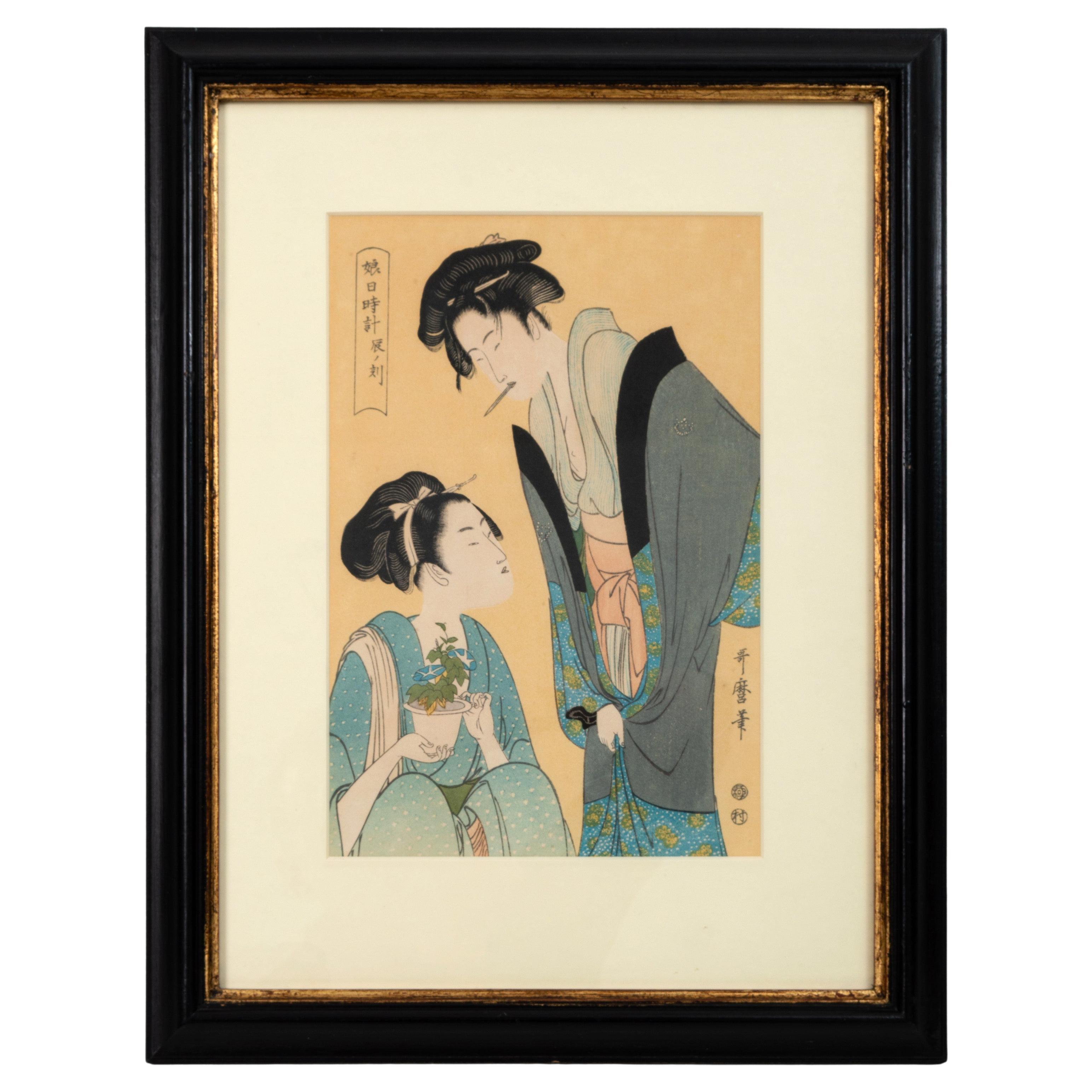 Early 20th Century Japanese Woodblock Print of Courtesans, Kitagawa Utamaro For Sale