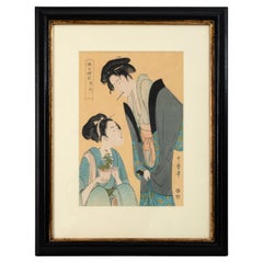 Early 20th Century Japanese Woodblock Print of Courtesans, Kitagawa Utamaro