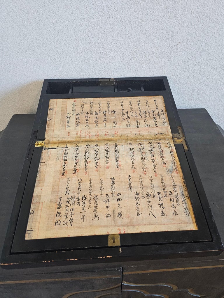 Labeled Japanese Writing Box Early 20th Century Japanese Writing Box Travel Desk For Sale at 1stDibs