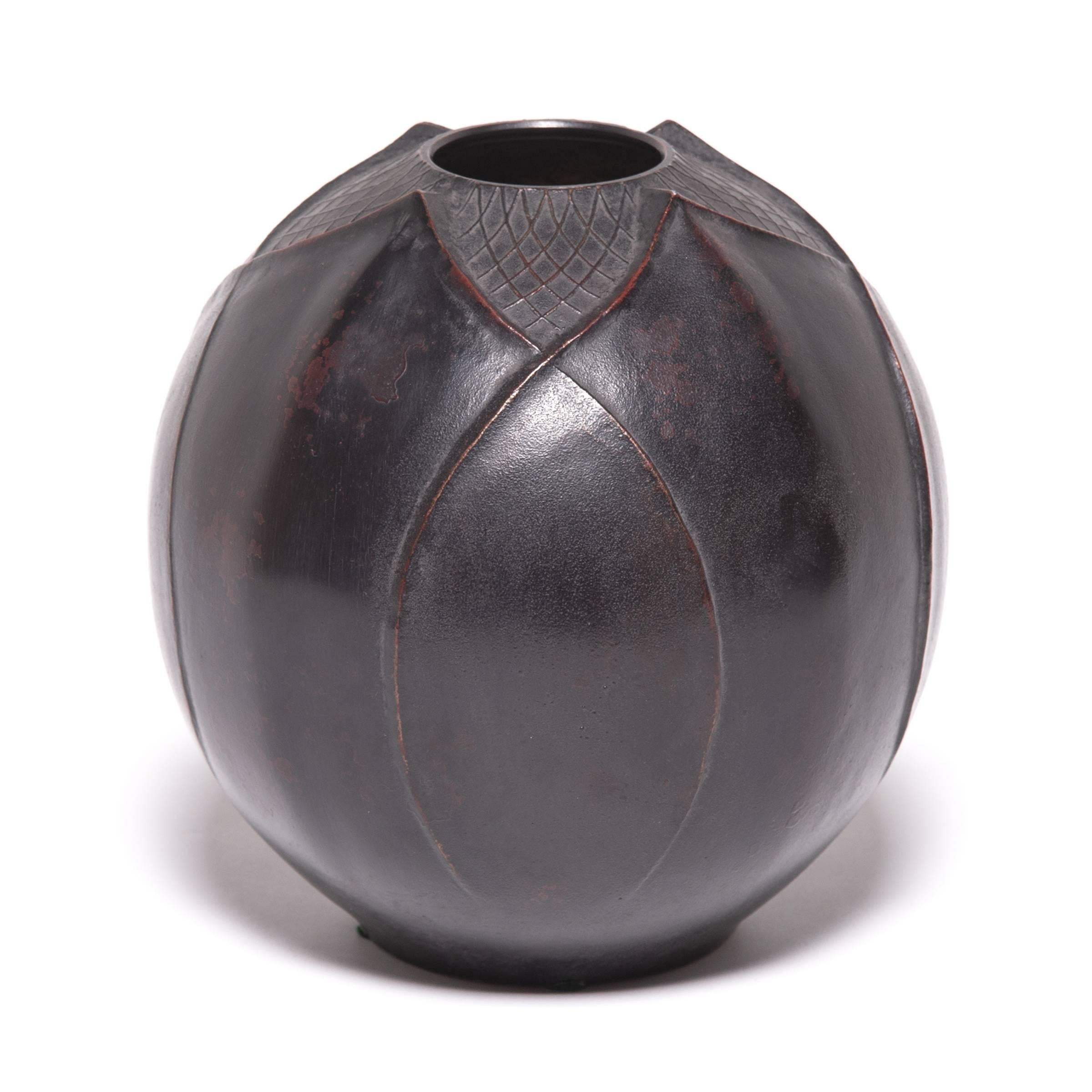Meiji Early 20th Century Japanese Zinc Lotus Bud Vase