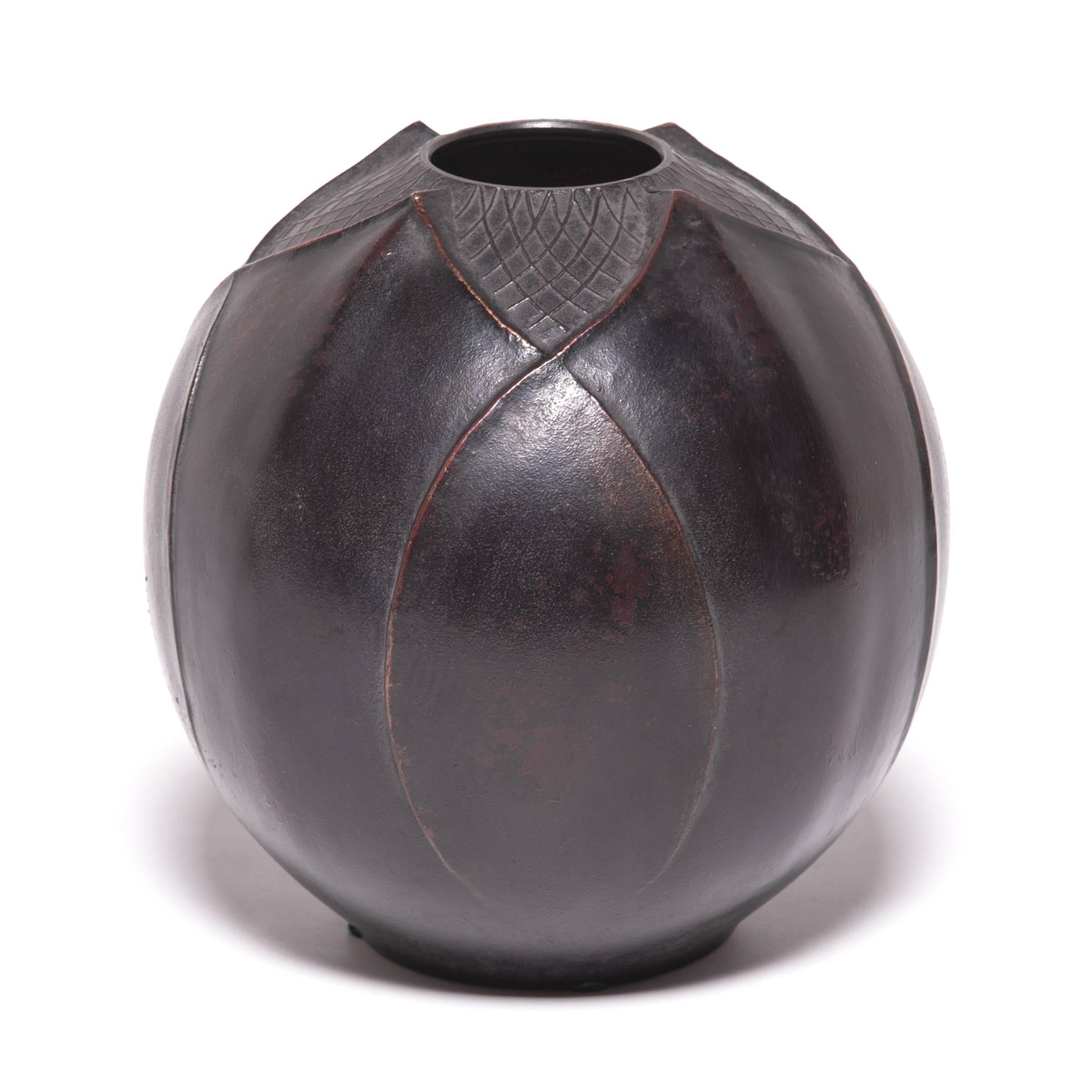 Early 20th Century Japanese Zinc Lotus Bud Vase In Good Condition In Chicago, IL