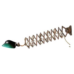 Early 20th Century Japanned Scissor Arm Lamp With Glass Shade