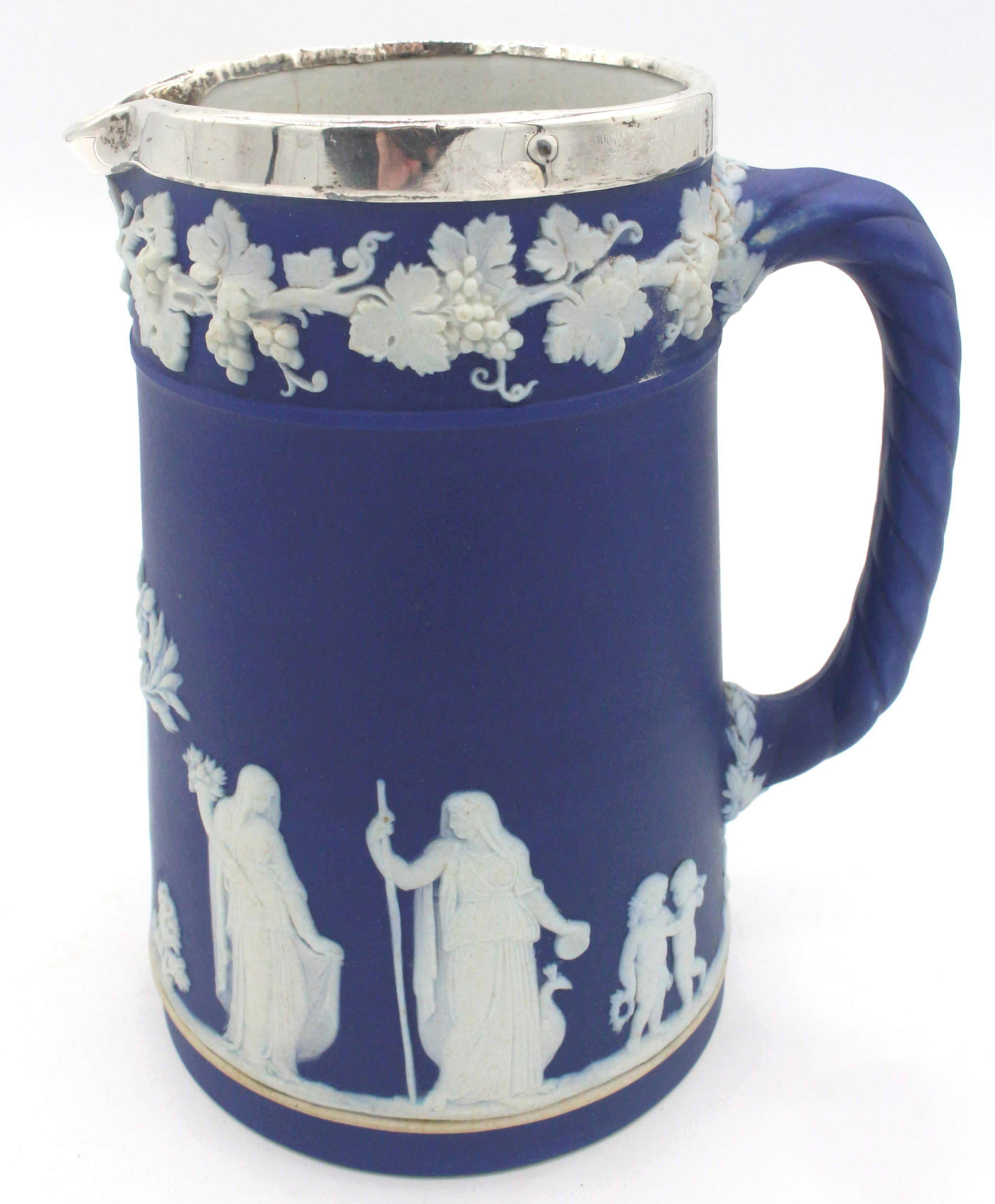 Neoclassical  Early 20th-Century Jasperware Wedgwood Pitcher with Sterling Rim For Sale