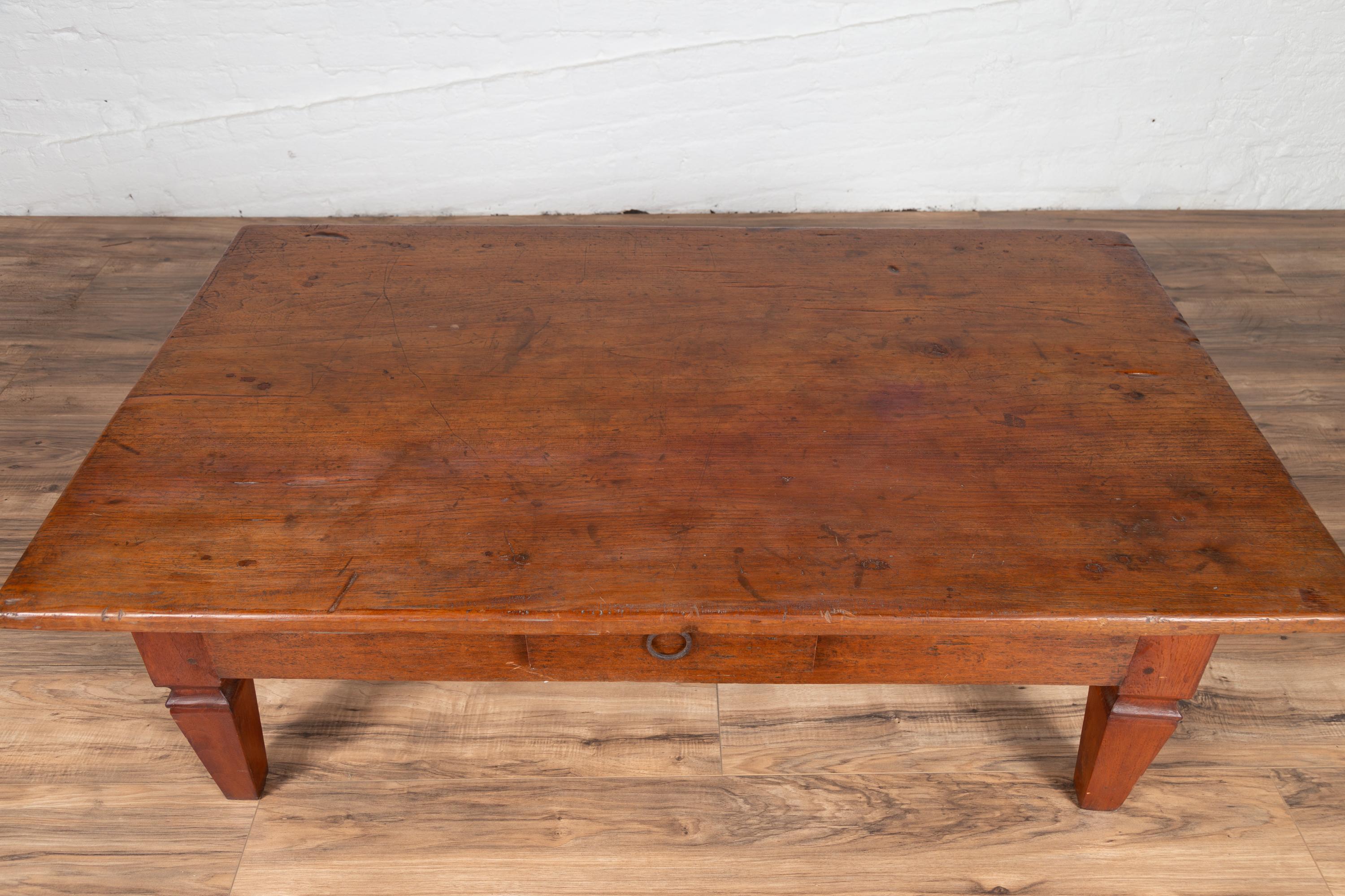 Early 20th Century Javanese Coffee Table with Single Drawer and Tapered Legs In Good Condition In Yonkers, NY