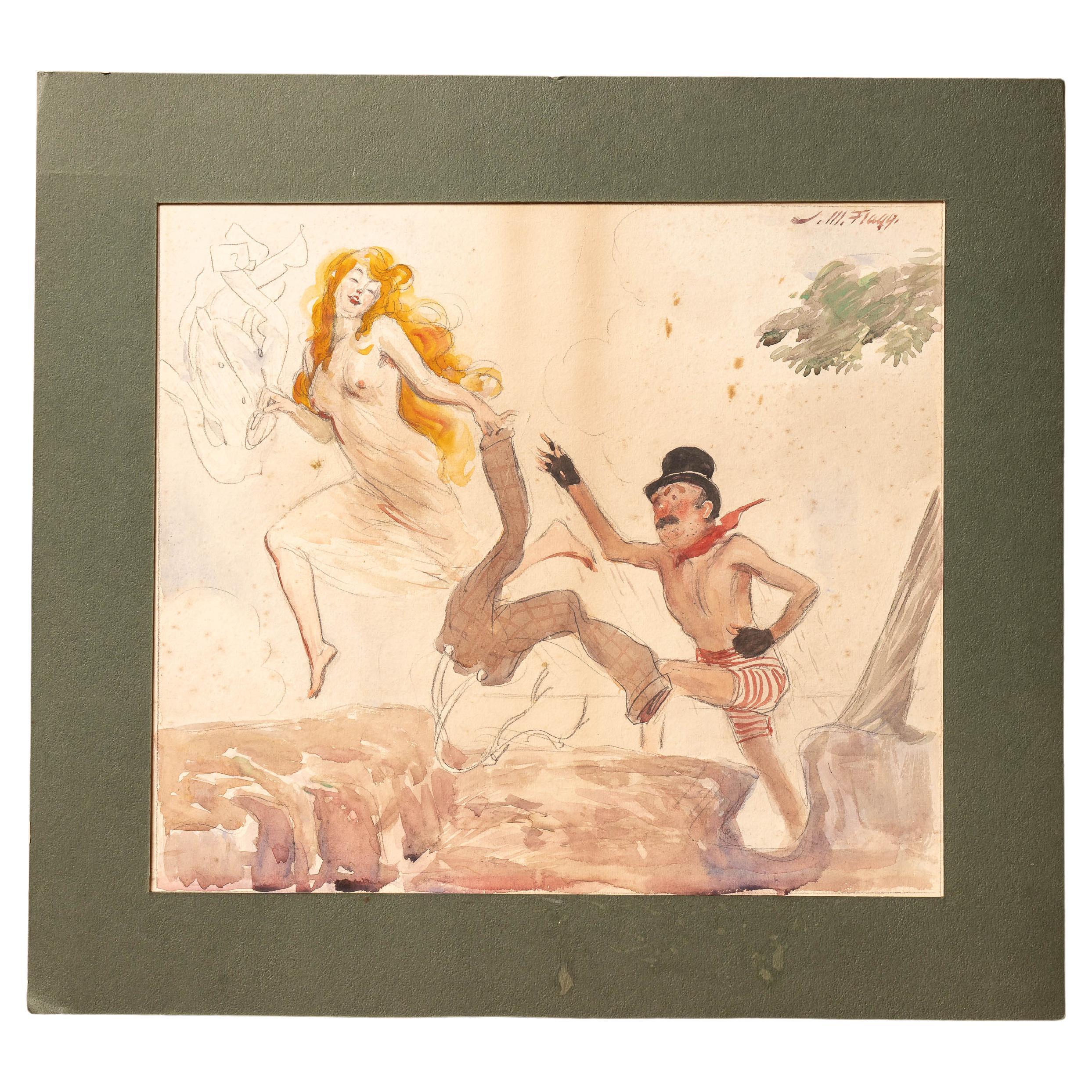 Inizio del XX secolo J.M. Pittura ad acquerello Flagg