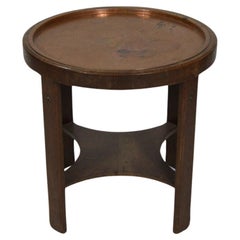 Table basse en chêne Jugend du début du 20e siècle avec plateau en cuivre