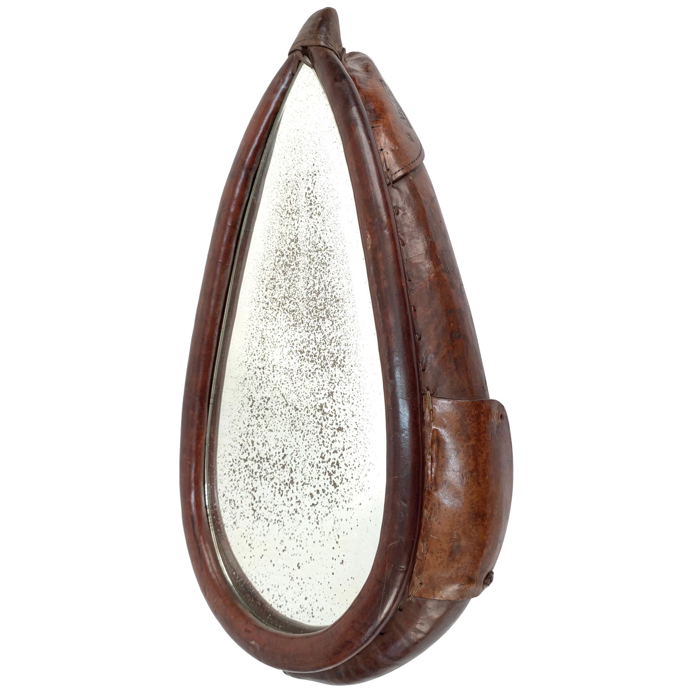 Early 20th Century K. Petermann Leather Horse Collar Swiss Wall Mirror, 1917  For Sale