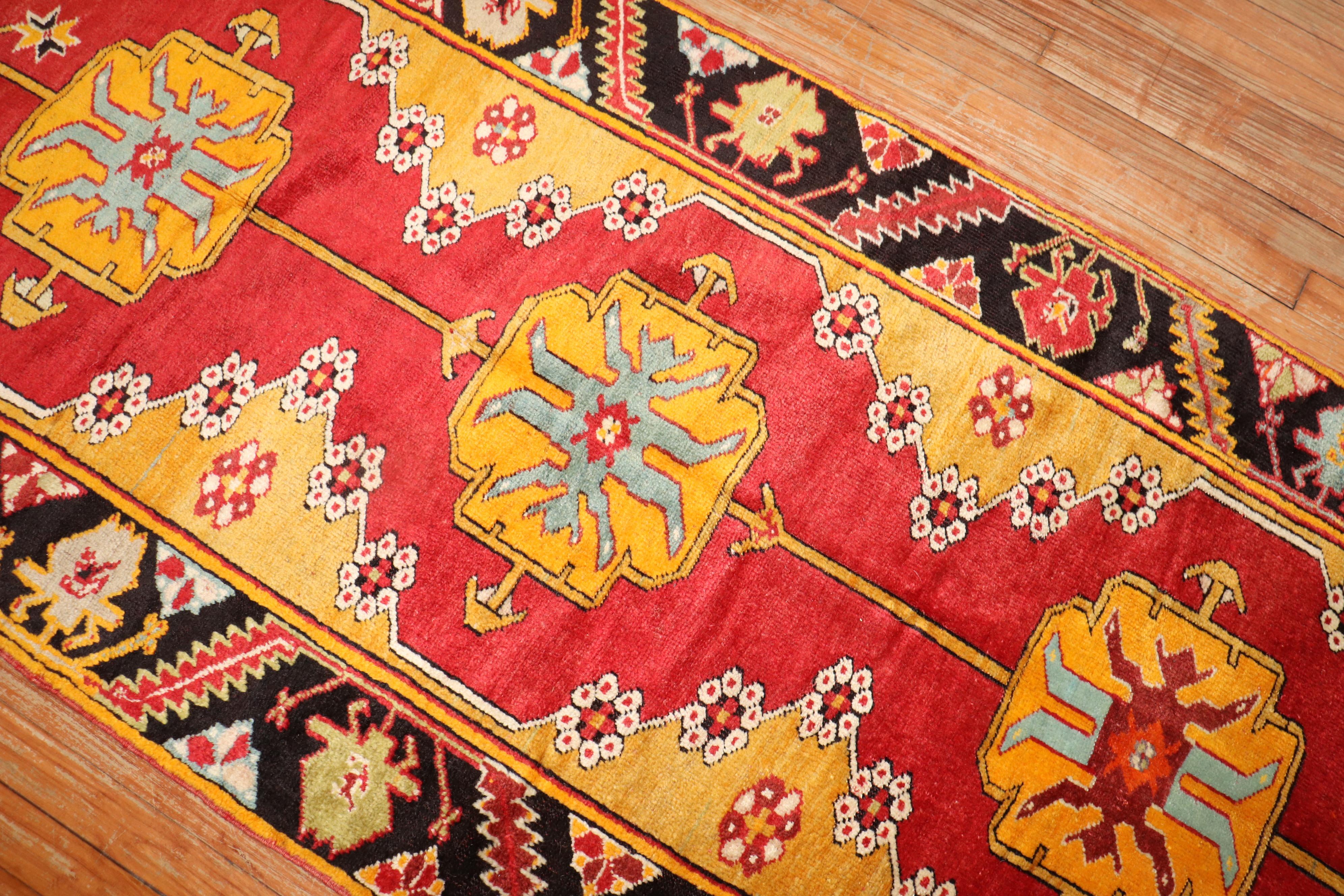 Zabihi Collection Early 20th Century Karapinar Bright Turkish 13 Foot Runner In Good Condition For Sale In New York, NY