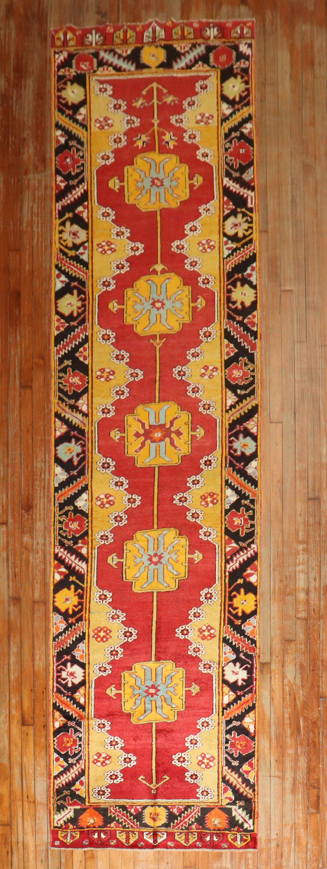 Zabihi Collection Early 20th Century Karapinar Bright Turkish 13 Foot Runner For Sale 2