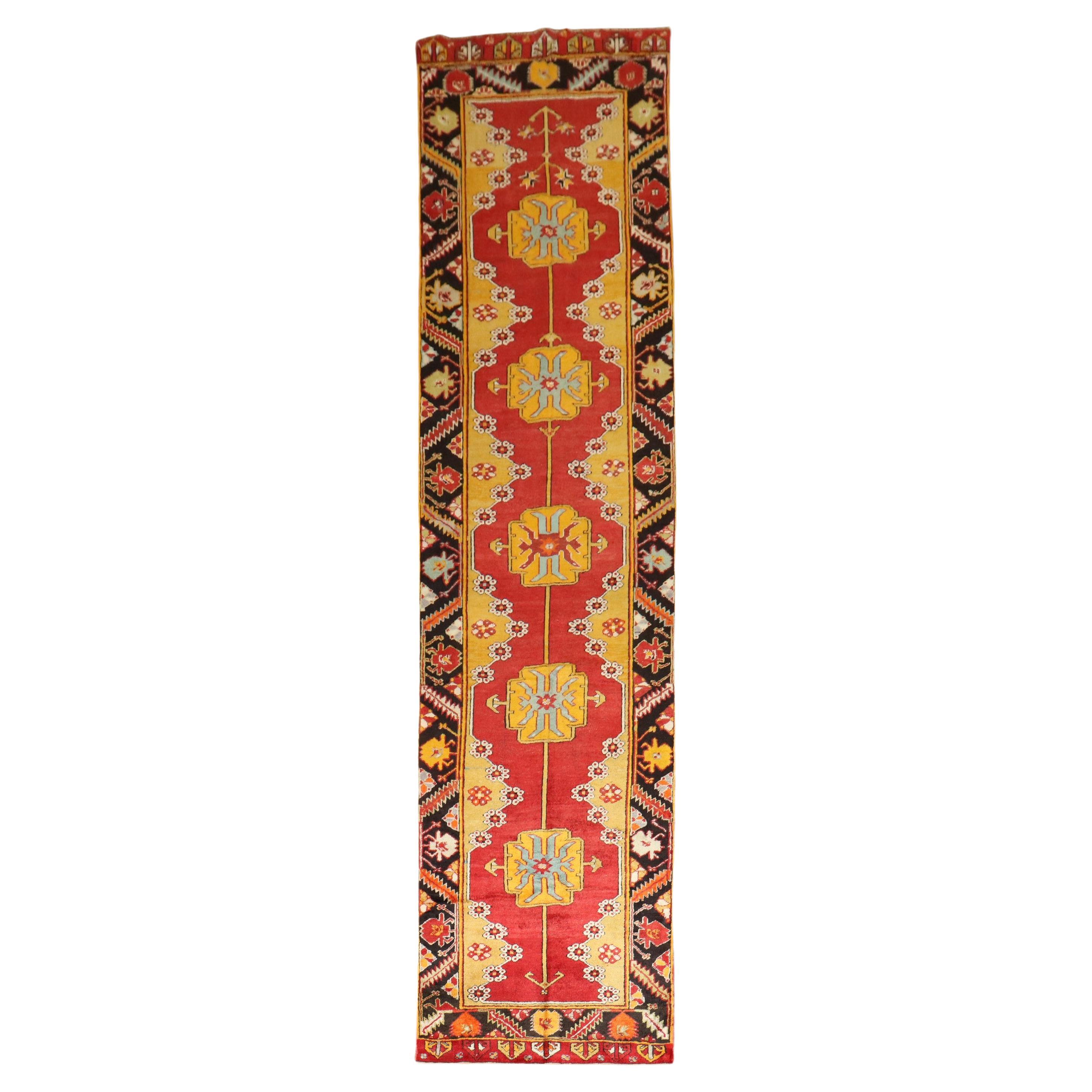 Zabihi Collection Early 20th Century Karapinar Bright Turkish 13 Foot Runner For Sale