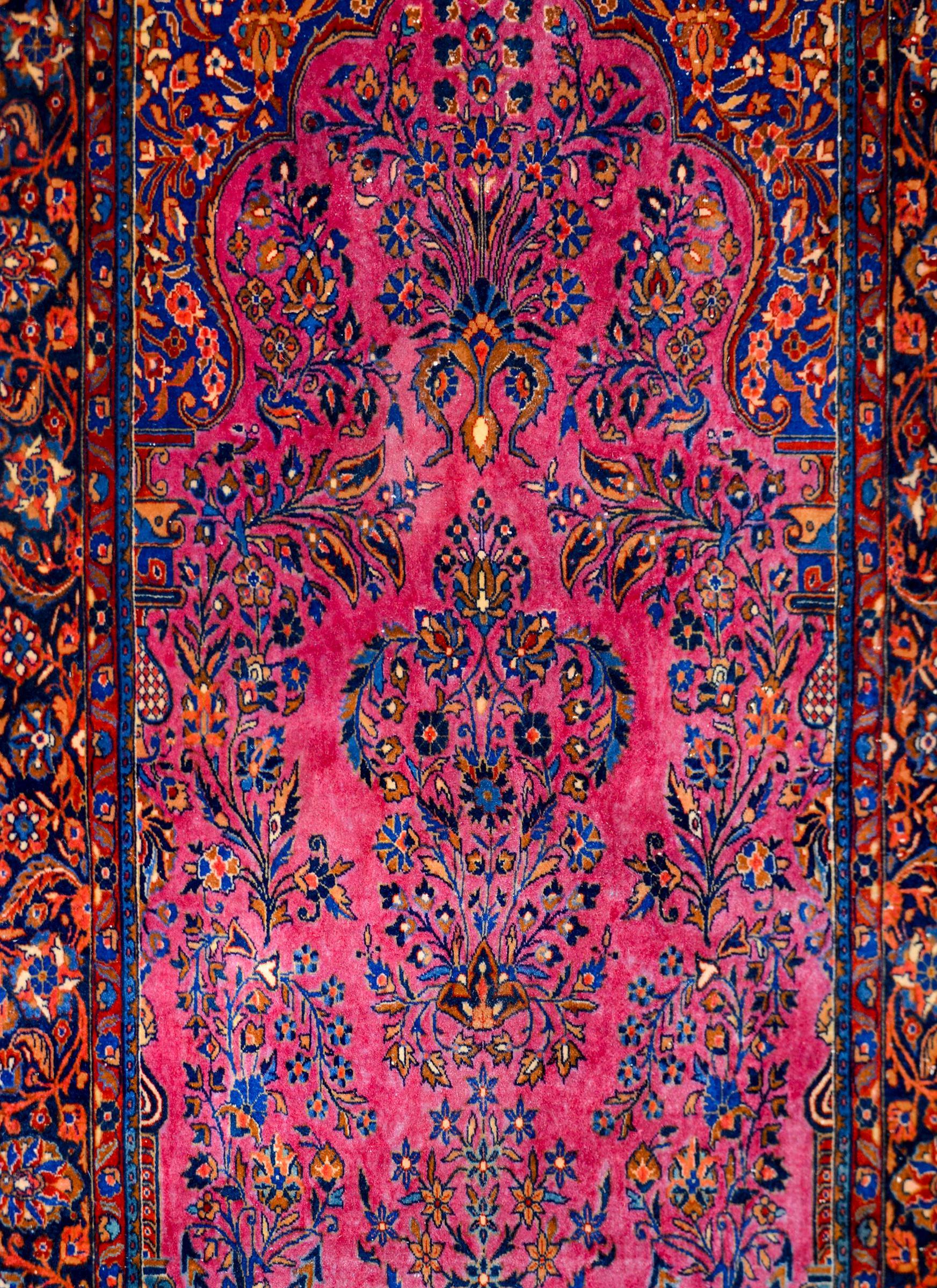 Vegetable Dyed Early 20th Century Kashan Prayer Rug For Sale