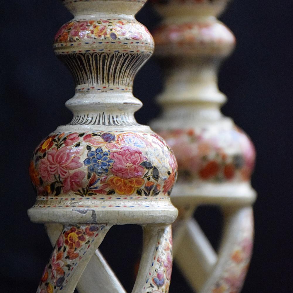 Early 20th Century Kashmir Papier Mache Candle Sticks In Good Condition In London, GB