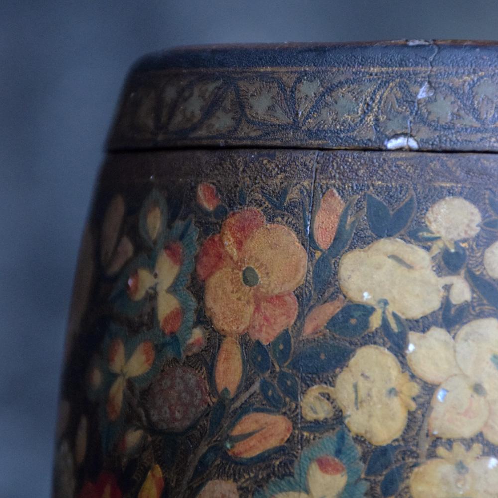 Early 20th Century Kashmir Papier Mâché Hand Painted Tobacco Jar 2