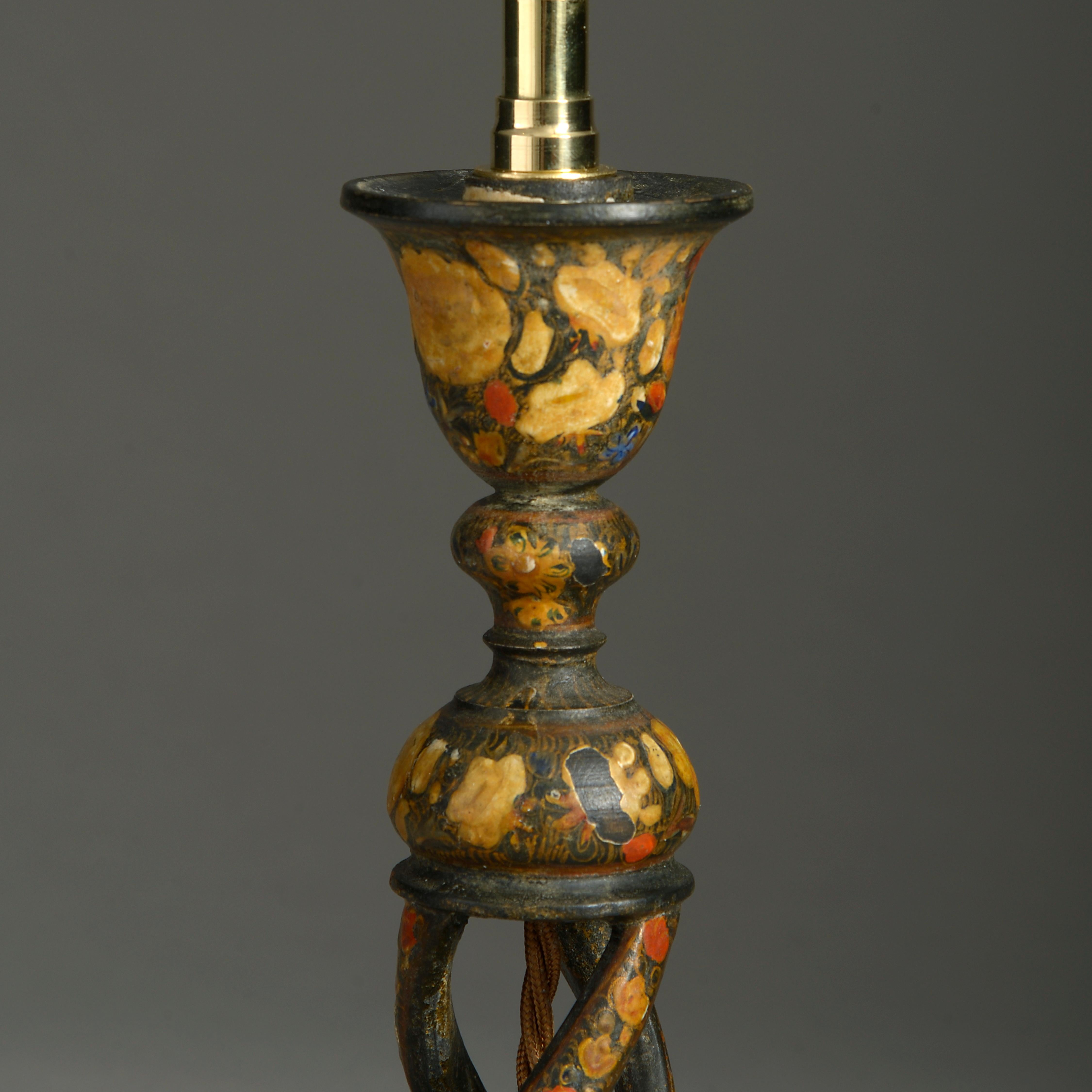 Anglo-Indian Early 20th Century Kashmiri Lacquer Lamp