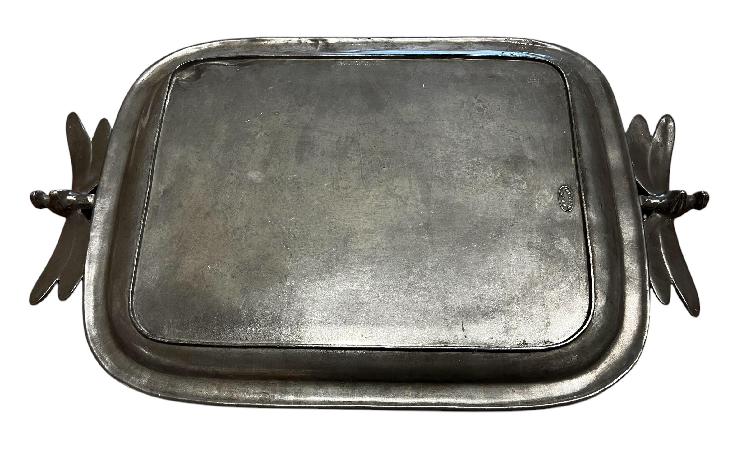 Early 20th Century Kayserzinn Art Nouveau Pewter Dragonfly Tray by Hugo Leven In Good Condition In New York, NY