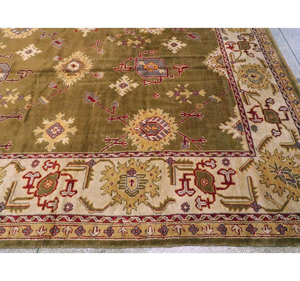 Early 20th Century Khaki Green Large Oversized Turkish Oushak Handmade Carpet For Sale 2