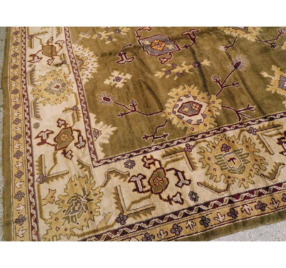Early 20th Century Khaki Green Large Oversized Turkish Oushak Handmade Carpet For Sale 3