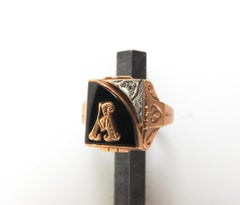 Early 20th Century Kinsley 10k Gold Onyx Initial Ring
