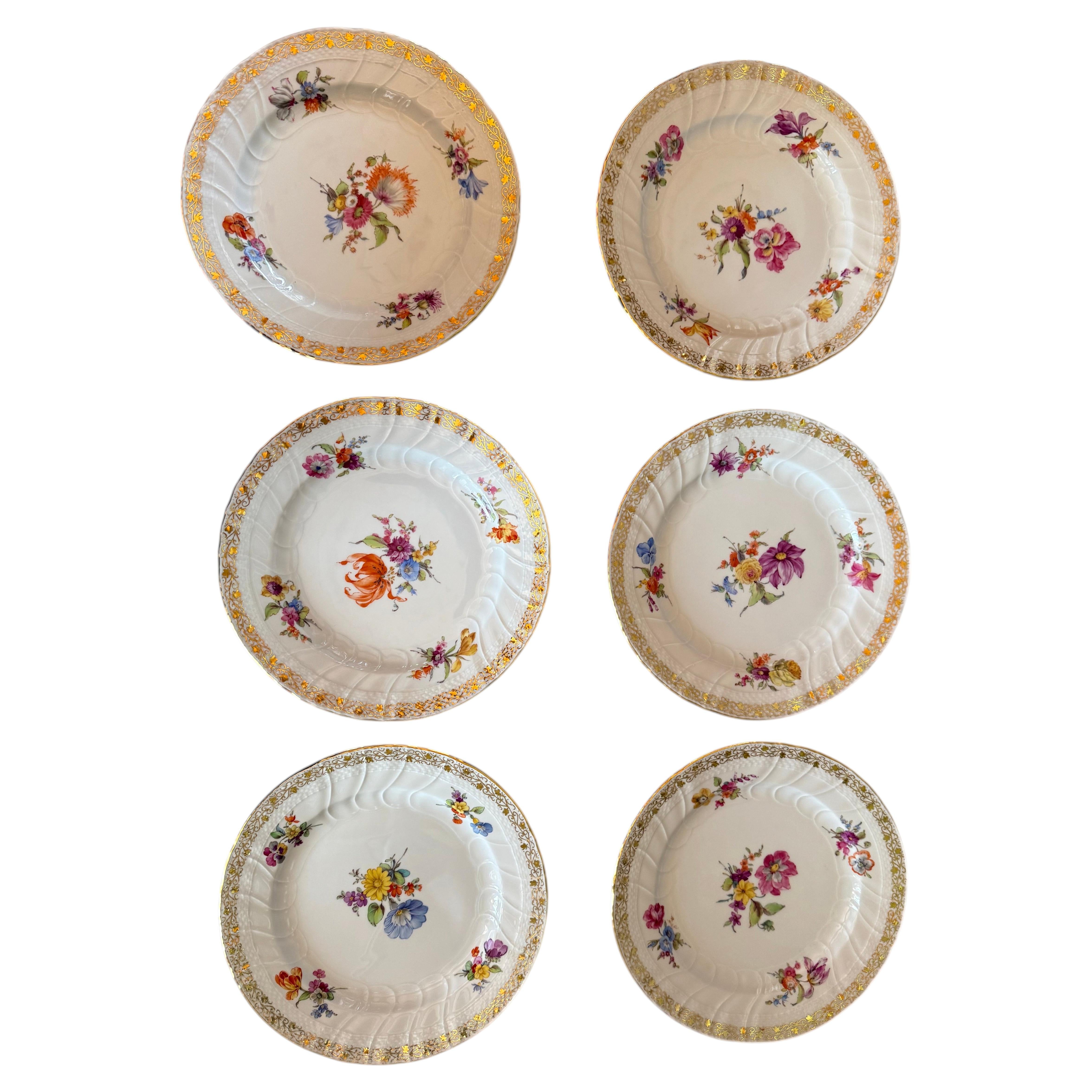 Antique KPM Berlin Plates Set, Floral Design, Early 20th Century For Sale