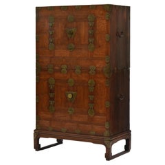 Early 20th Century Korean Two Tier Chest Cabinet Brass Ornate Butterfly Detail