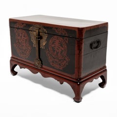 Korean Red & Black Lacquer Wedding Chest, c. 1920