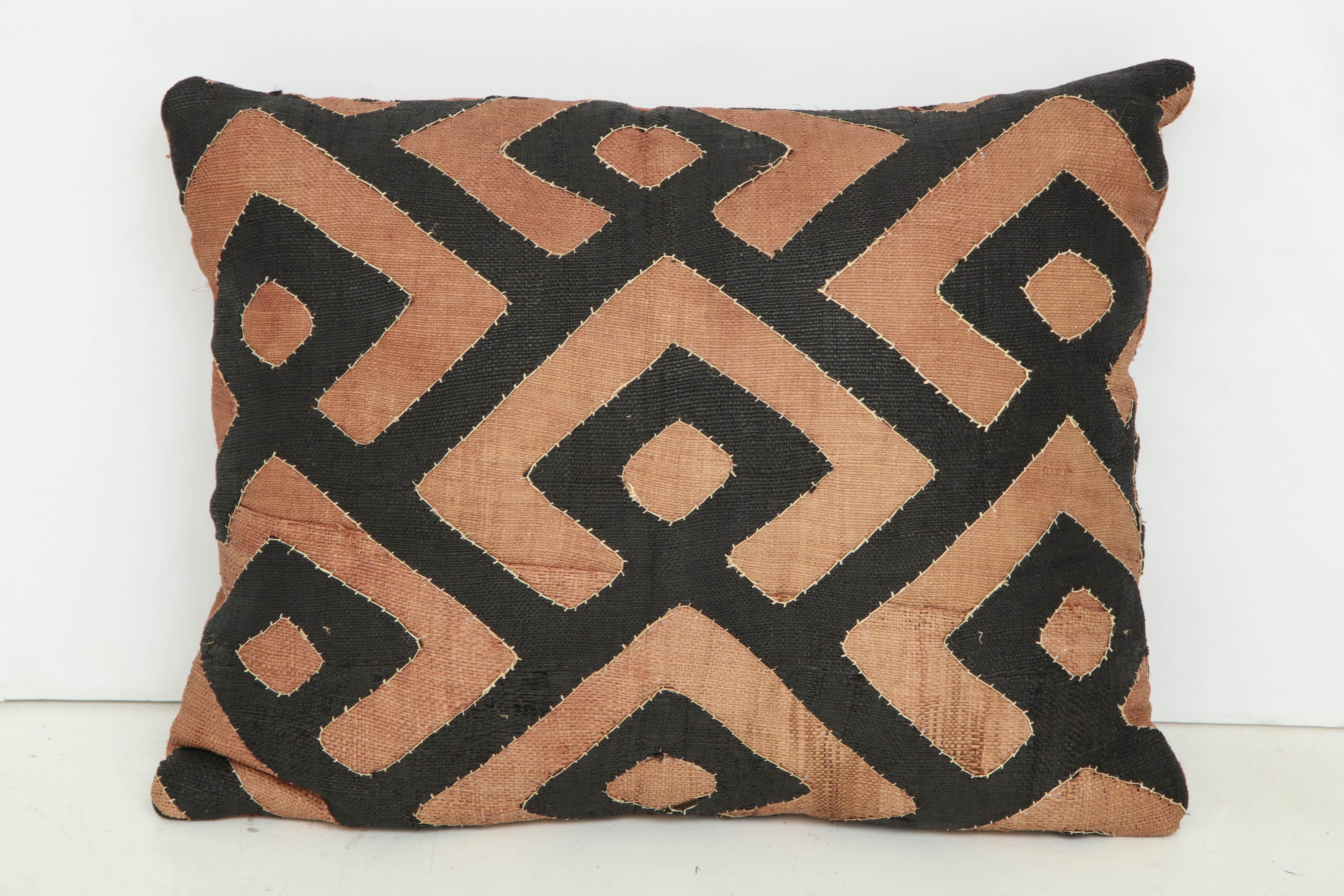 19th Century Early 20th Century Kuba Raffia Cloth Pillow For Sale