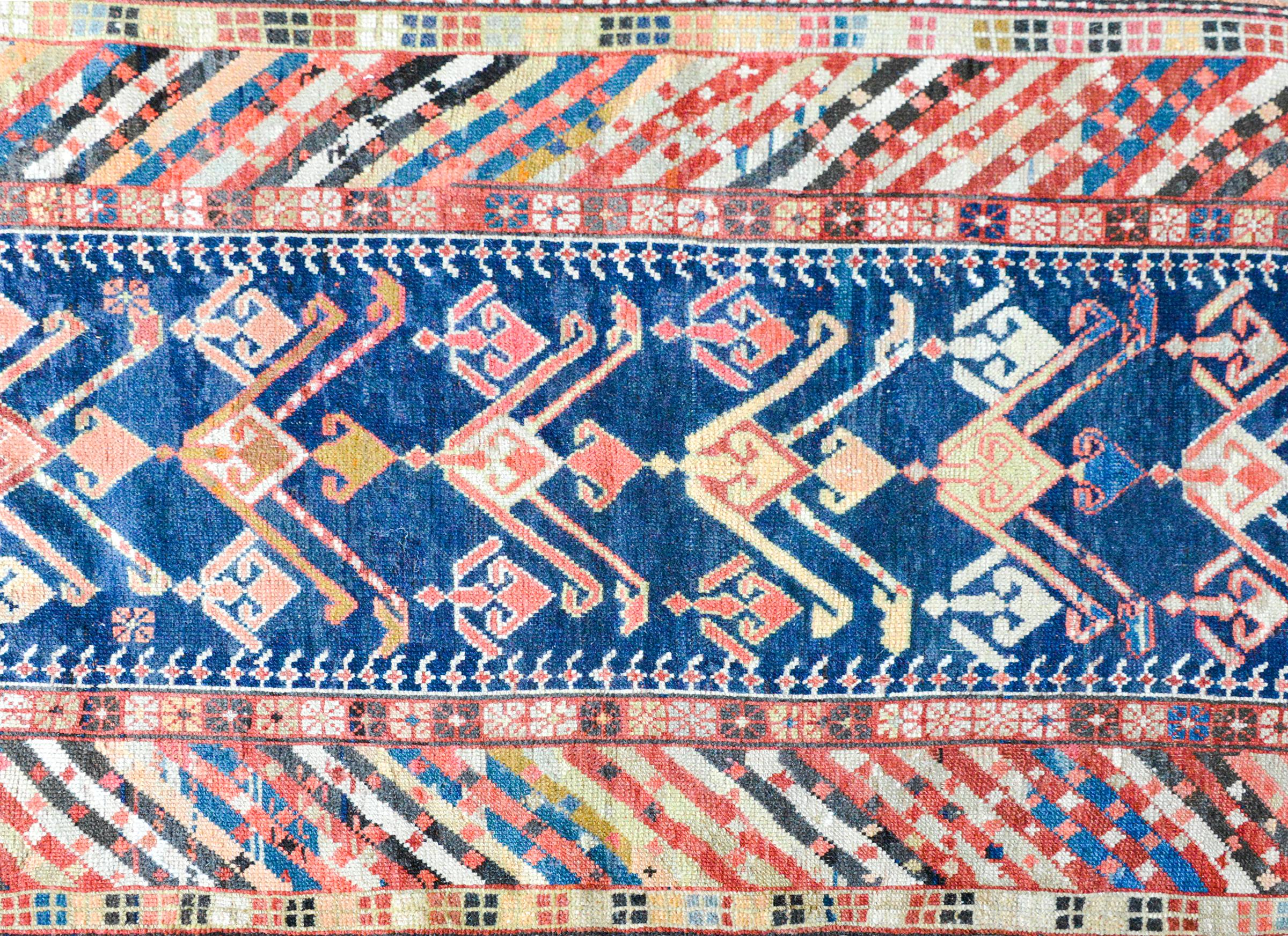 Hand-Knotted Kuba-Style Rug