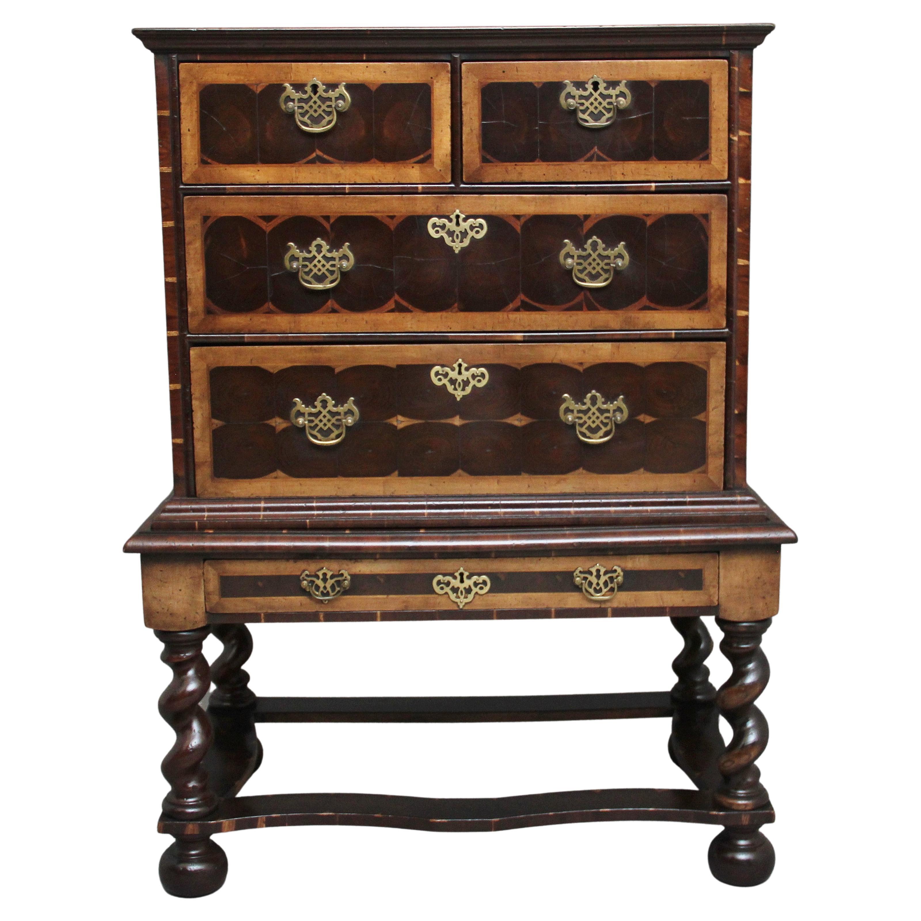 Early 20th Century Laburnam Oyster Chest on Stand in the Style of William & Mary