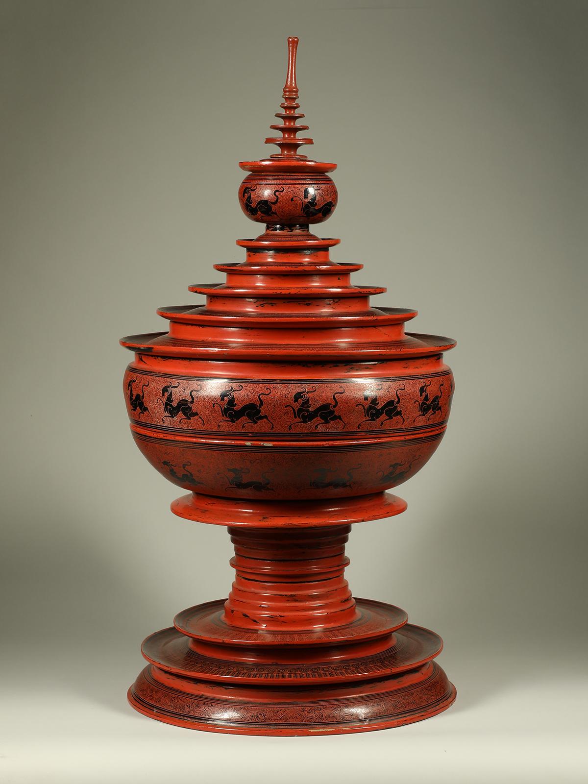 Tribal Early 20th Century Lacquer and Bamboo Offering Vessel, Hsun Ok, Pagan, Burma For Sale