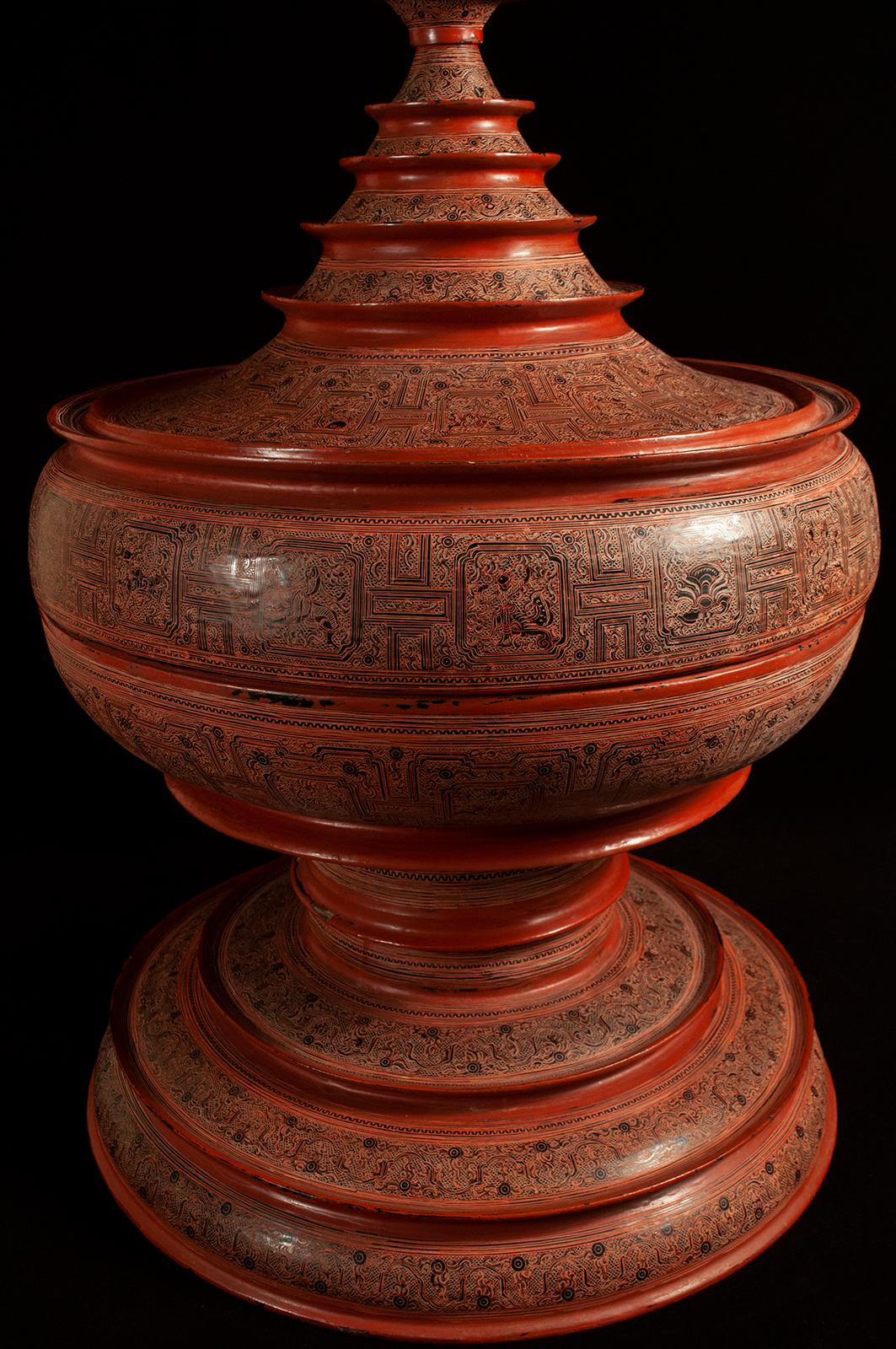 Hand-Crafted Early 20th Century Lacquer and Bamboo Offering Vessel, Hsun Ok, Pagan, Burma