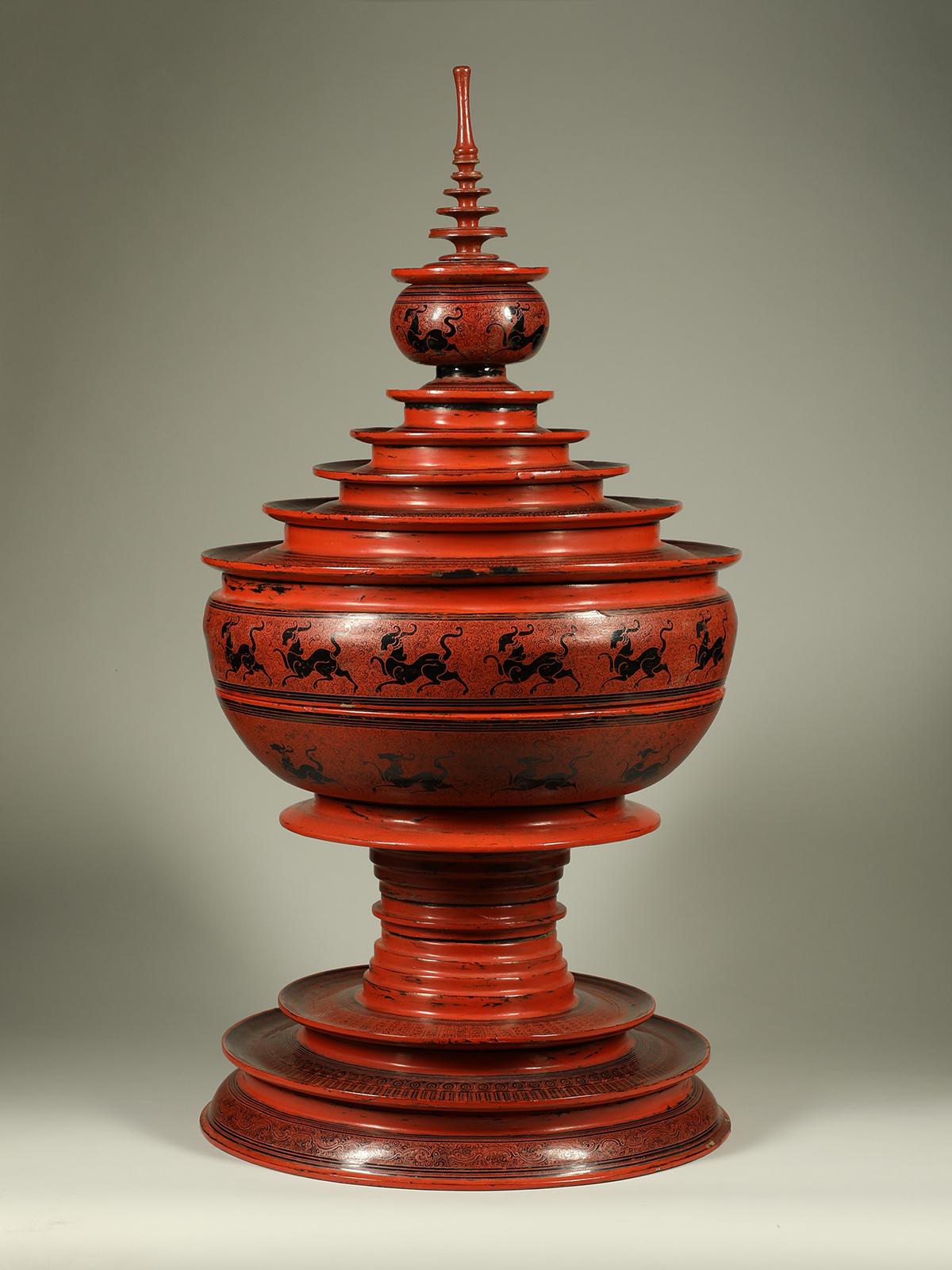 Hand-Crafted Early 20th Century Lacquer and Bamboo Offering Vessel, Hsun Ok, Pagan, Burma For Sale