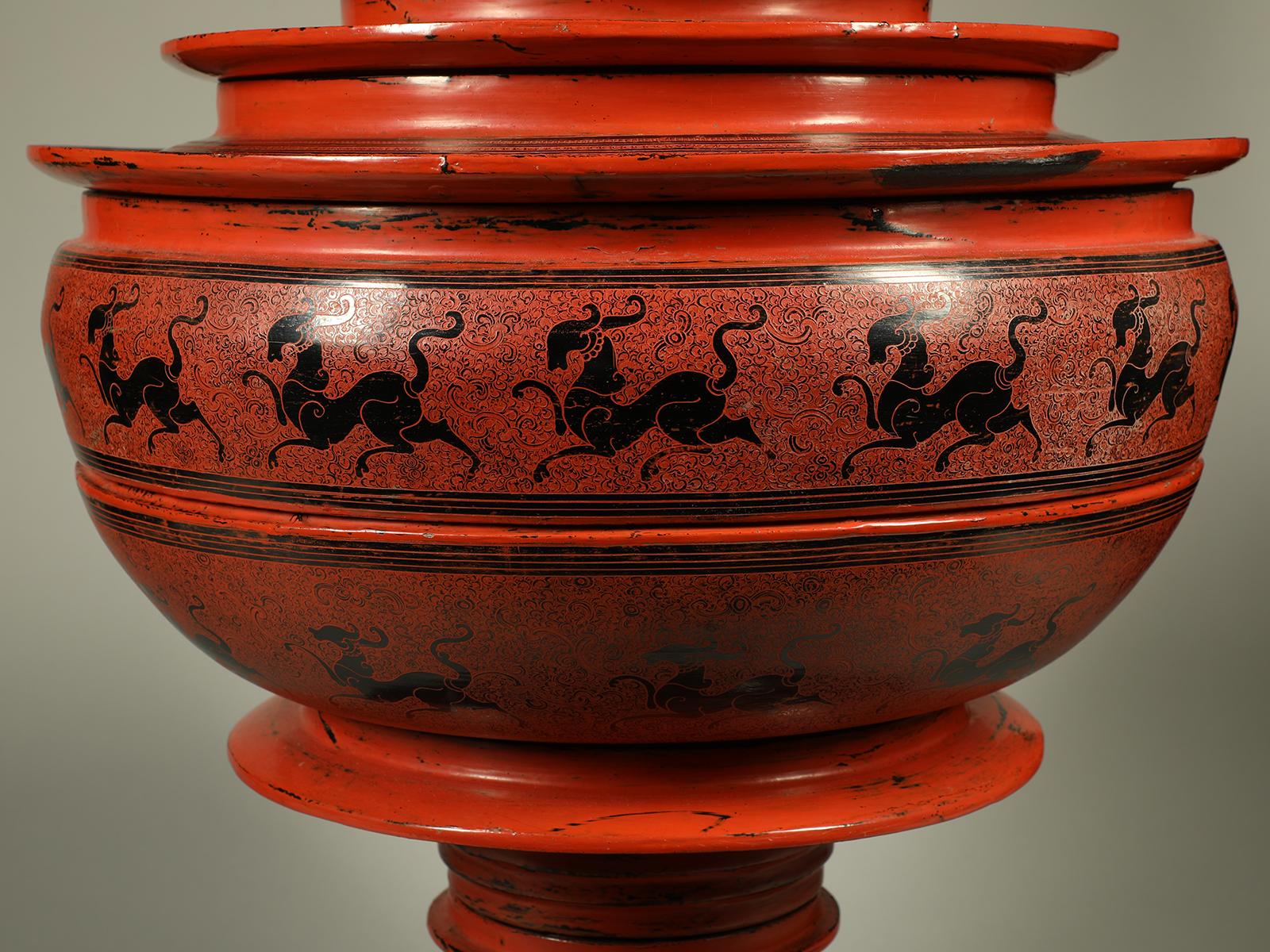 Early 20th Century Lacquer and Bamboo Offering Vessel, Hsun Ok, Pagan, Burma For Sale 2