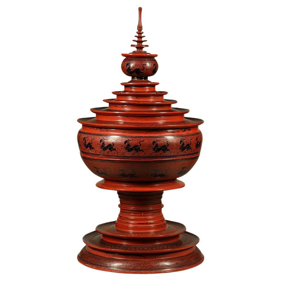 Early 20th Century Lacquer and Bamboo Offering Vessel, Hsun Ok, Pagan, Burma For Sale