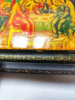 Early 20th Century Paper Mache Laquered Hand Painted and Signed Russian Box