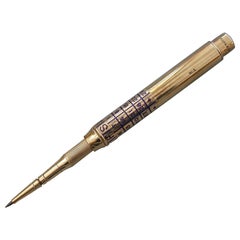 Vintage Early 20th Century Large 9 Carat Gold and Enamel Gravity Drop Propelling Pencil