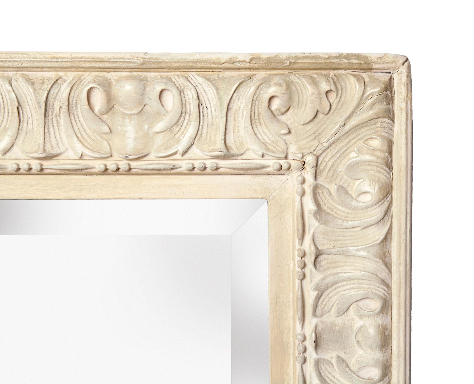 Appliqué Early 20th Century Large Beveled Ivory Mirror For Sale