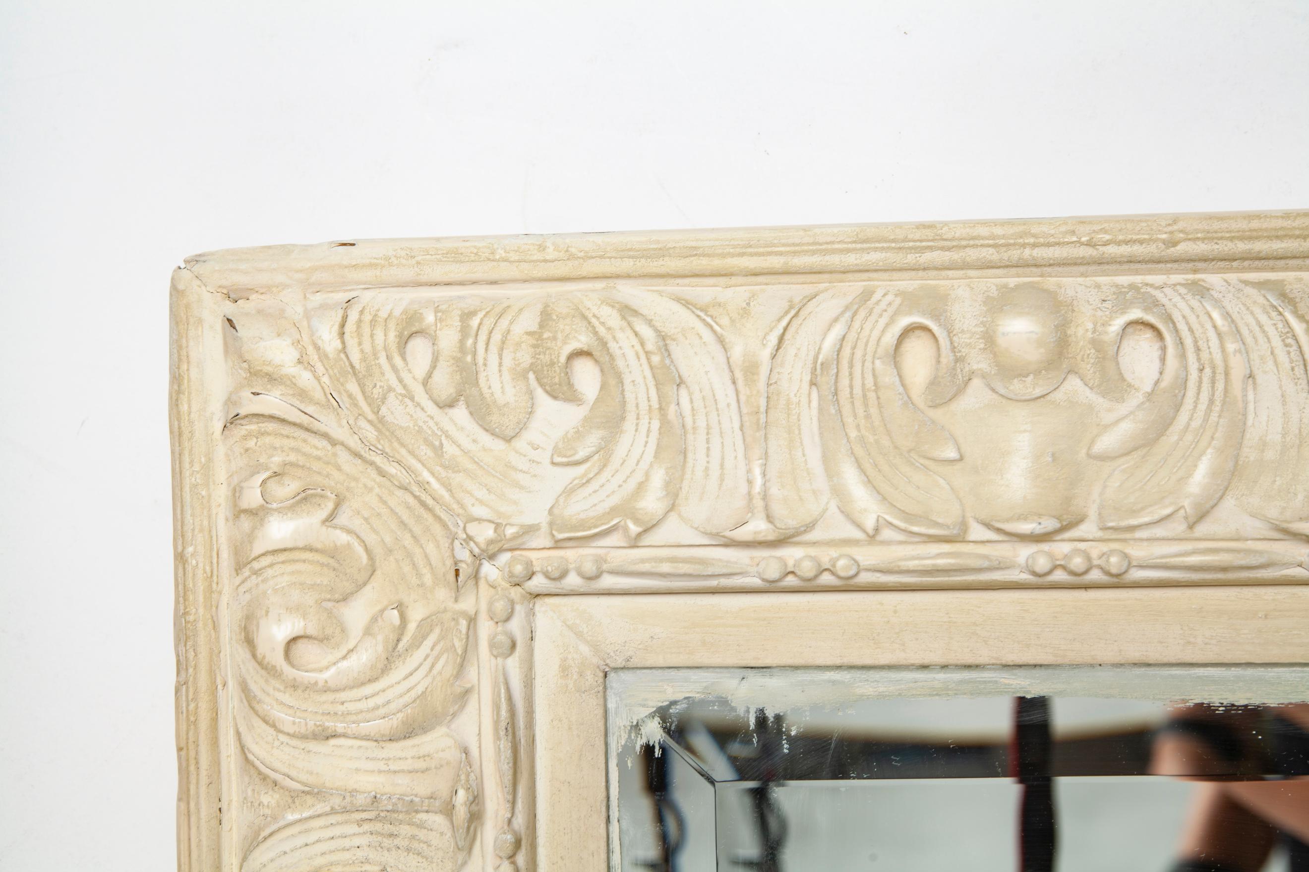 Early 20th Century Large Beveled Ivory Mirror For Sale 1