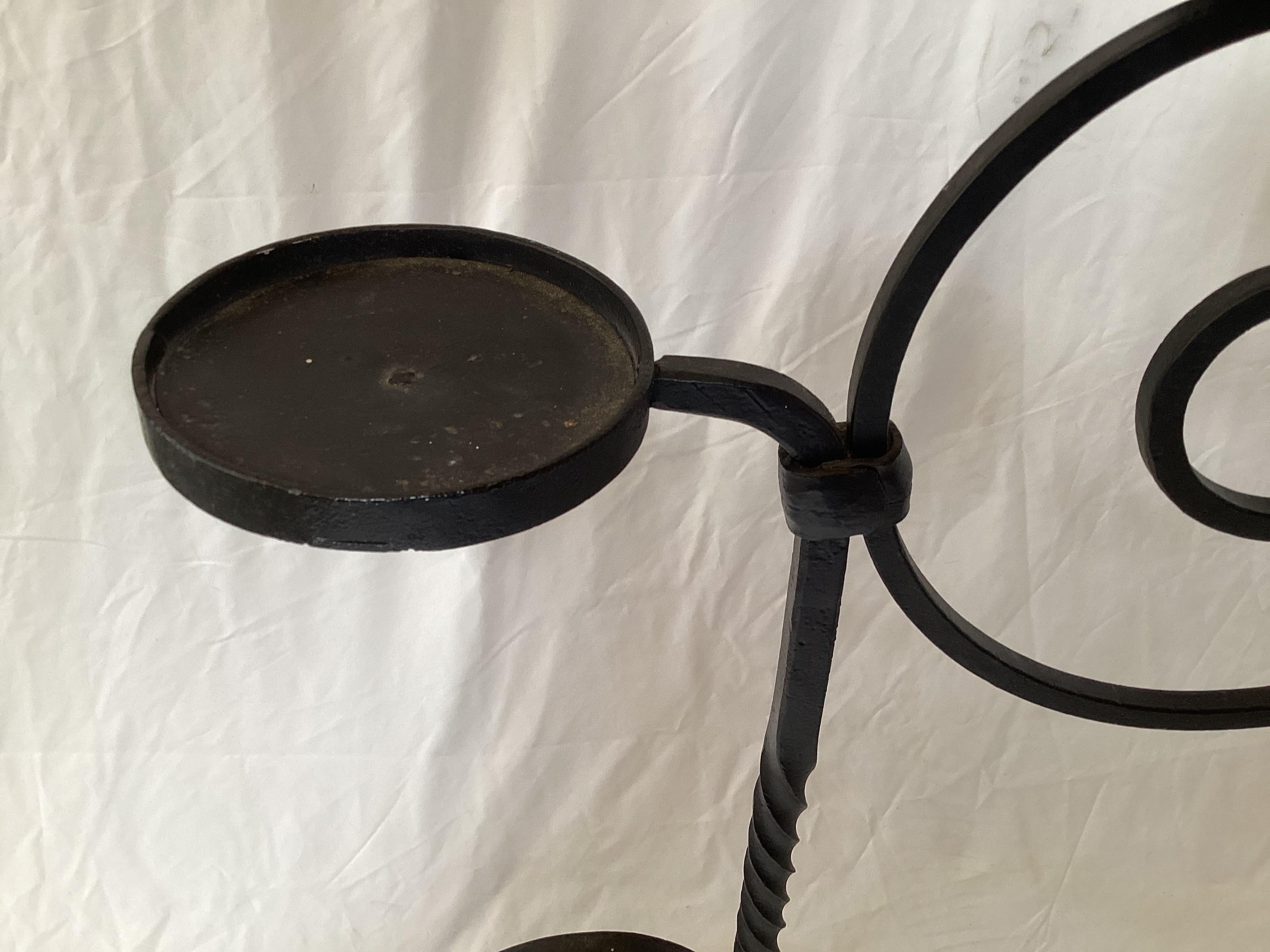 American Early 20th Century Large Black Wrought Iron Plant Stand or Candle Holder For Sale