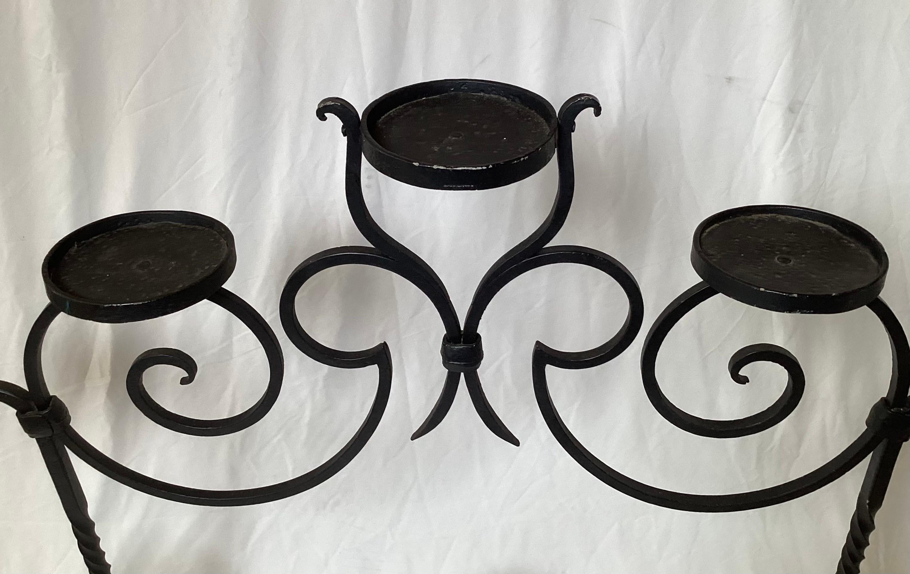 Early 20th Century Large Black Wrought Iron Plant Stand or Candle Holder In Excellent Condition For Sale In Lambertville, NJ