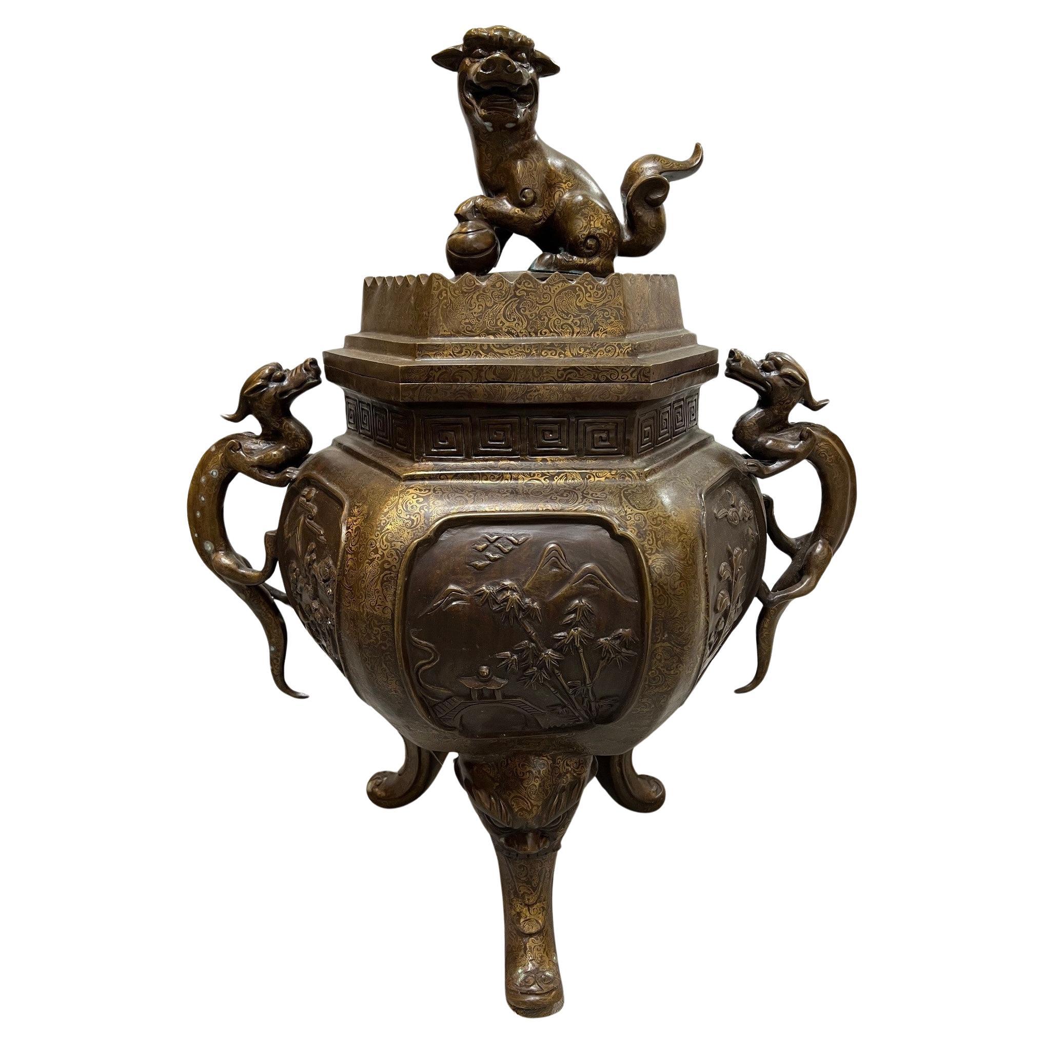 Early 20th Century Large Chinese Bronze Censer Incense Burner  For Sale