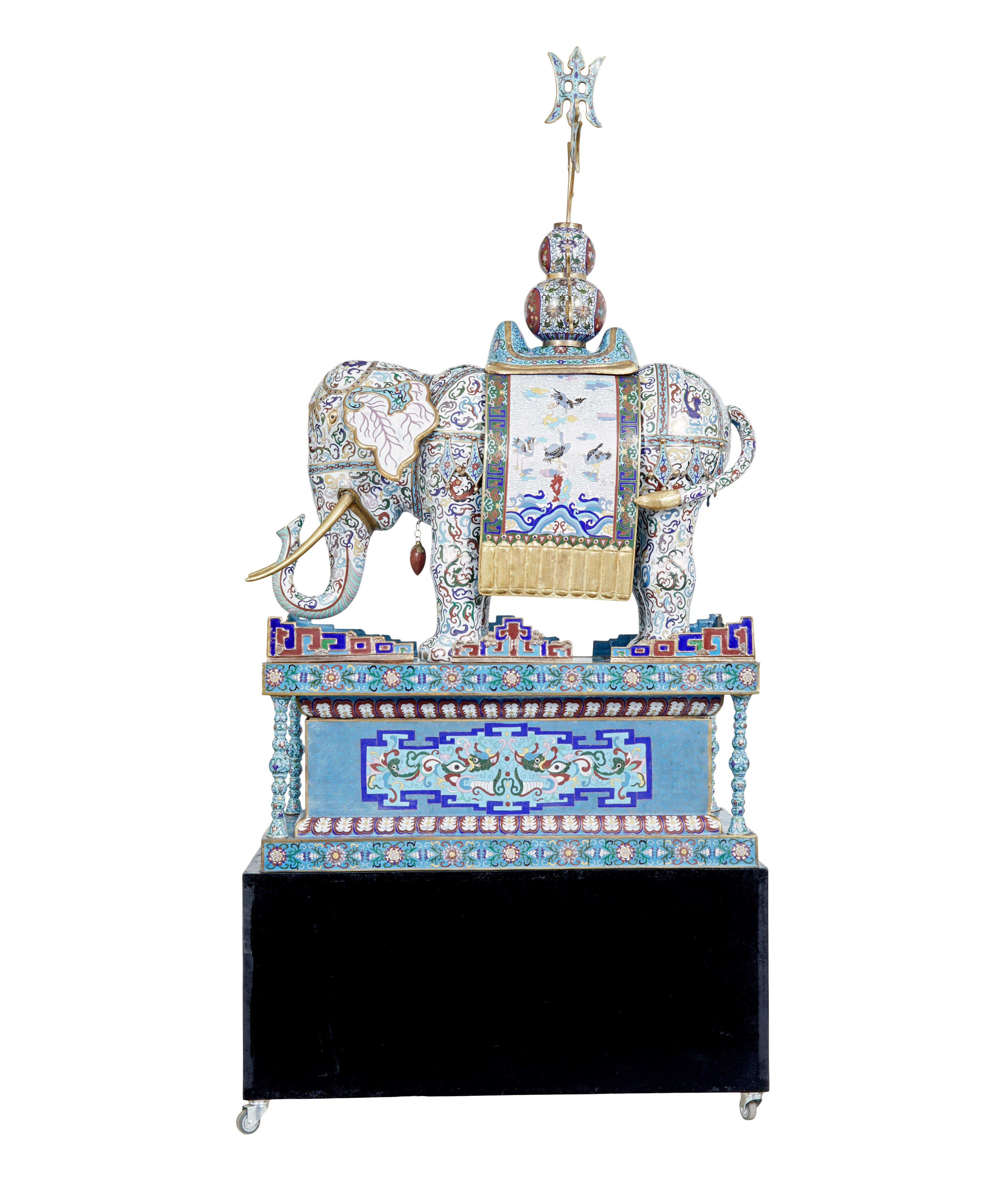 Victorian Early 20th century large Chinese cloisonne enamel elephant For Sale