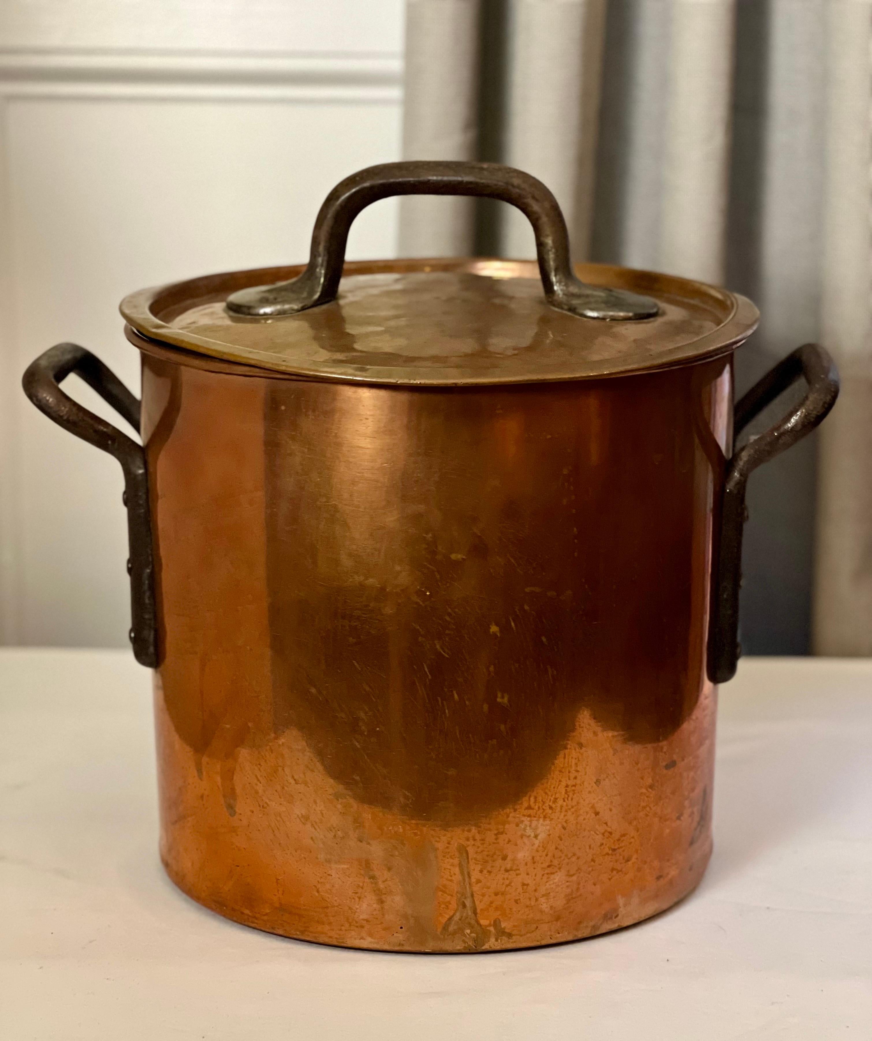 Country Grand pot en cuivre du début du 20e siècle avec poignées en fer en vente