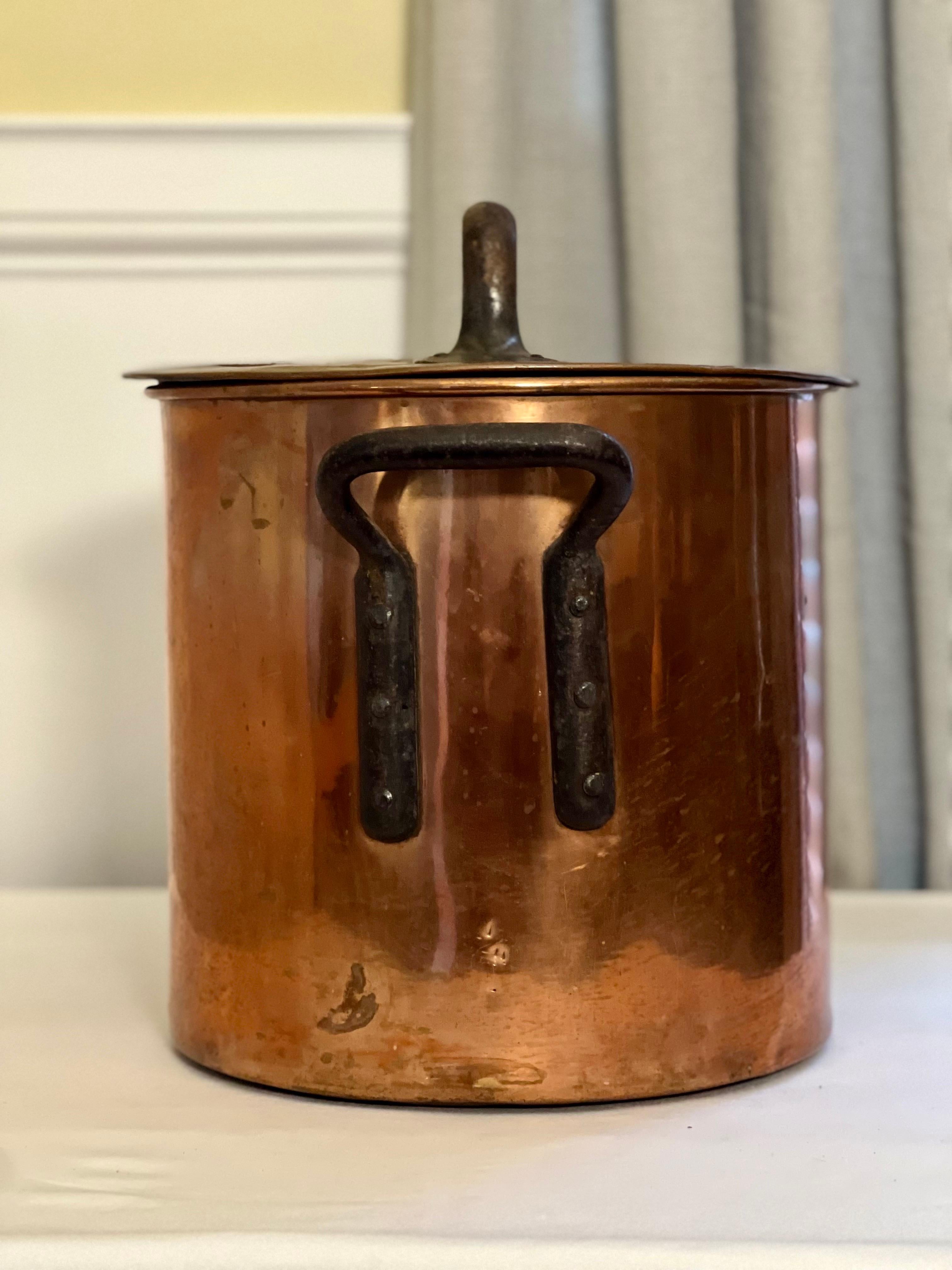Grand pot en cuivre du début du 20e siècle avec poignées en fer Bon état - En vente à Doylestown, PA