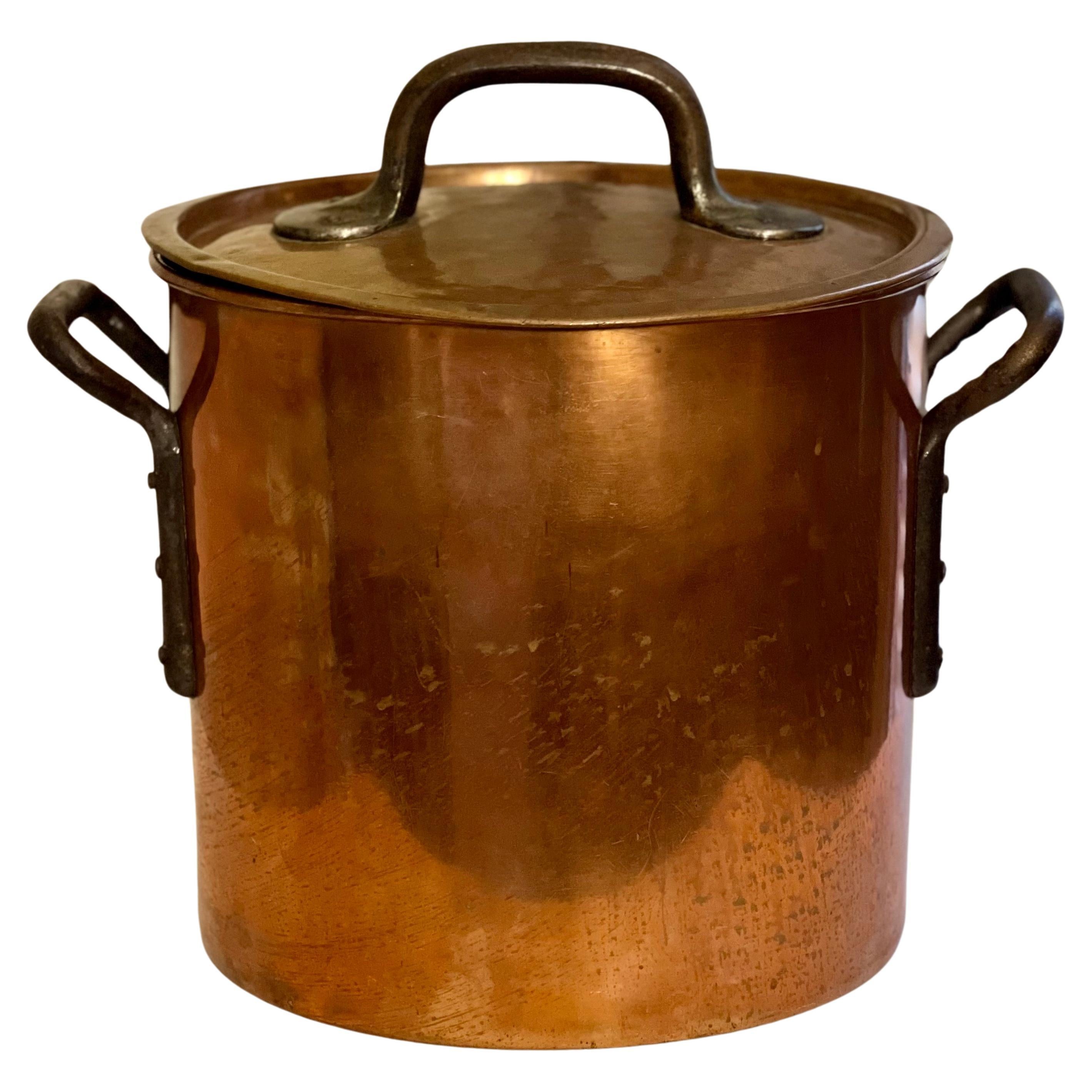 Grand pot en cuivre du début du 20e siècle avec poignées en fer en vente