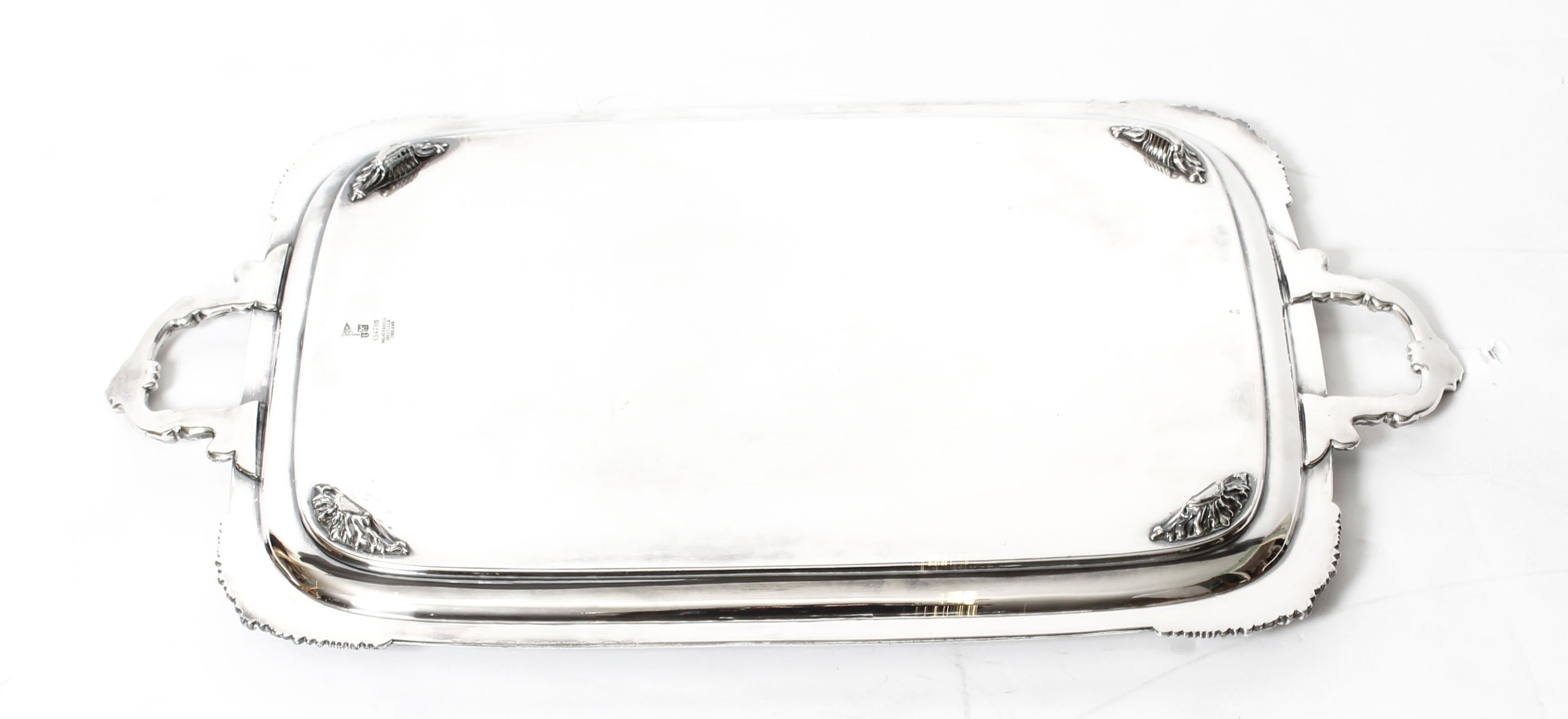 Early 20th Century Large Edwardian Silver Plated Twin Handled Tray 4