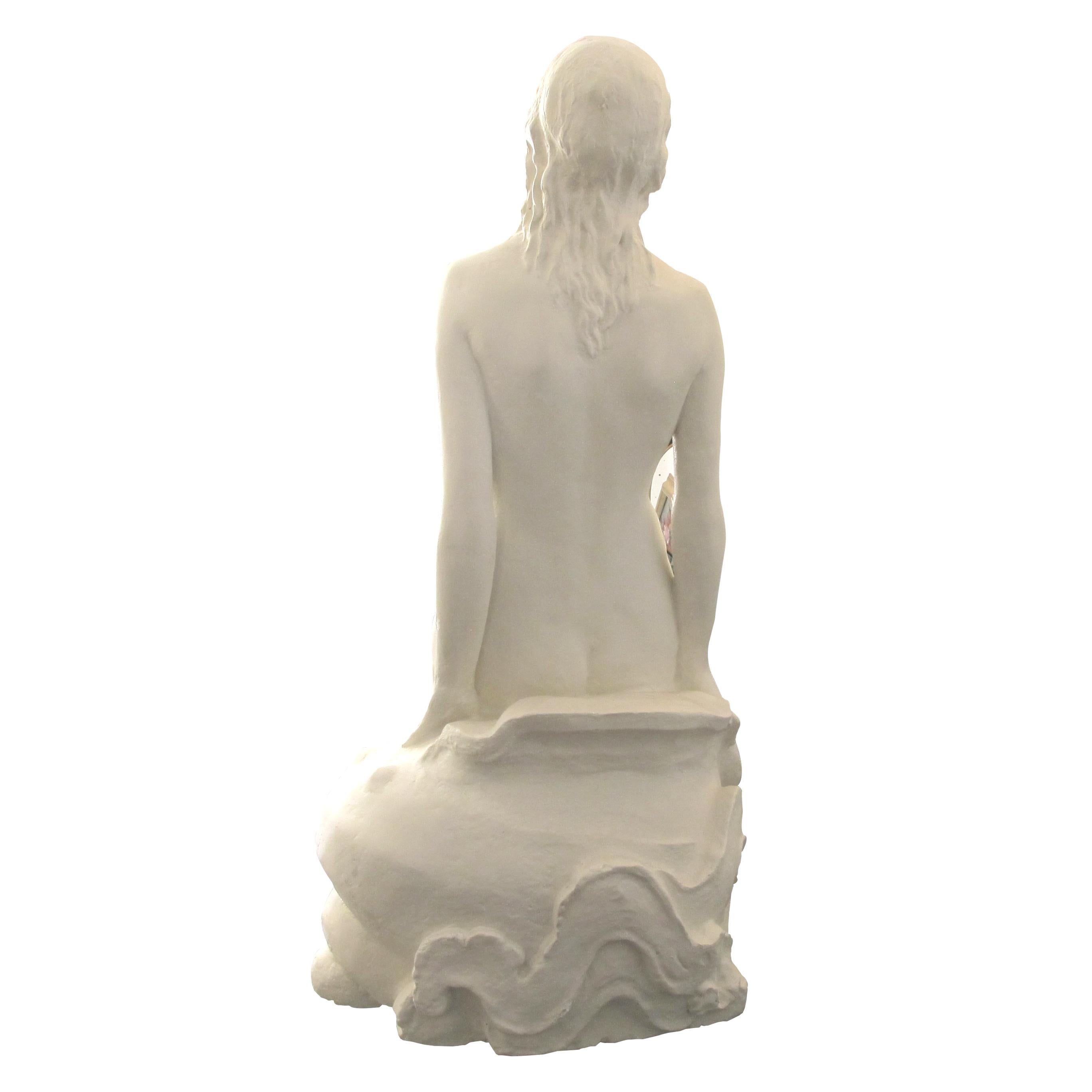 Art Deco Early 20th Century Large & Elegant English Plaster Statue of a Seated Mermaid