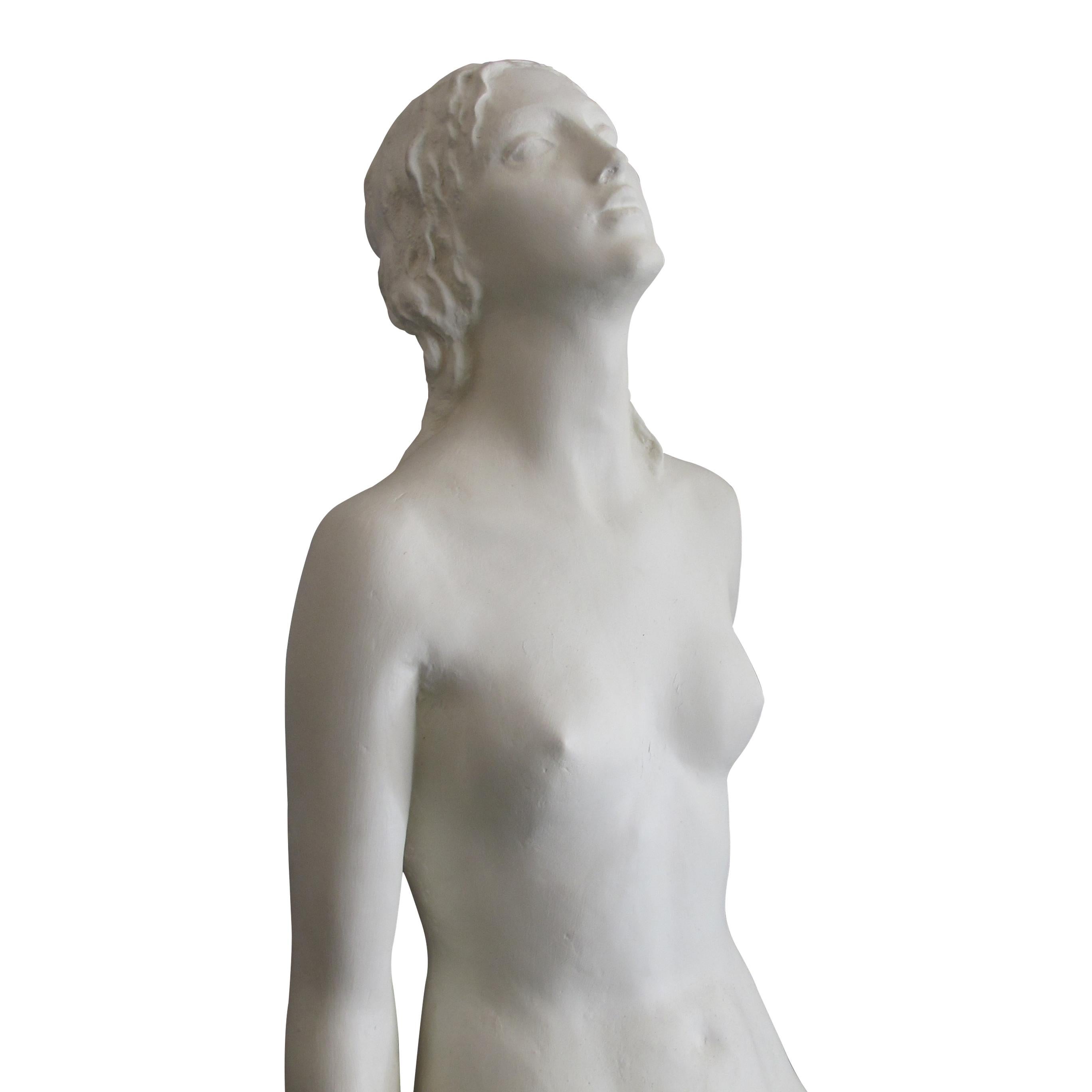 Hand-Crafted Early 20th Century Large & Elegant English Plaster Statue of a Seated Mermaid